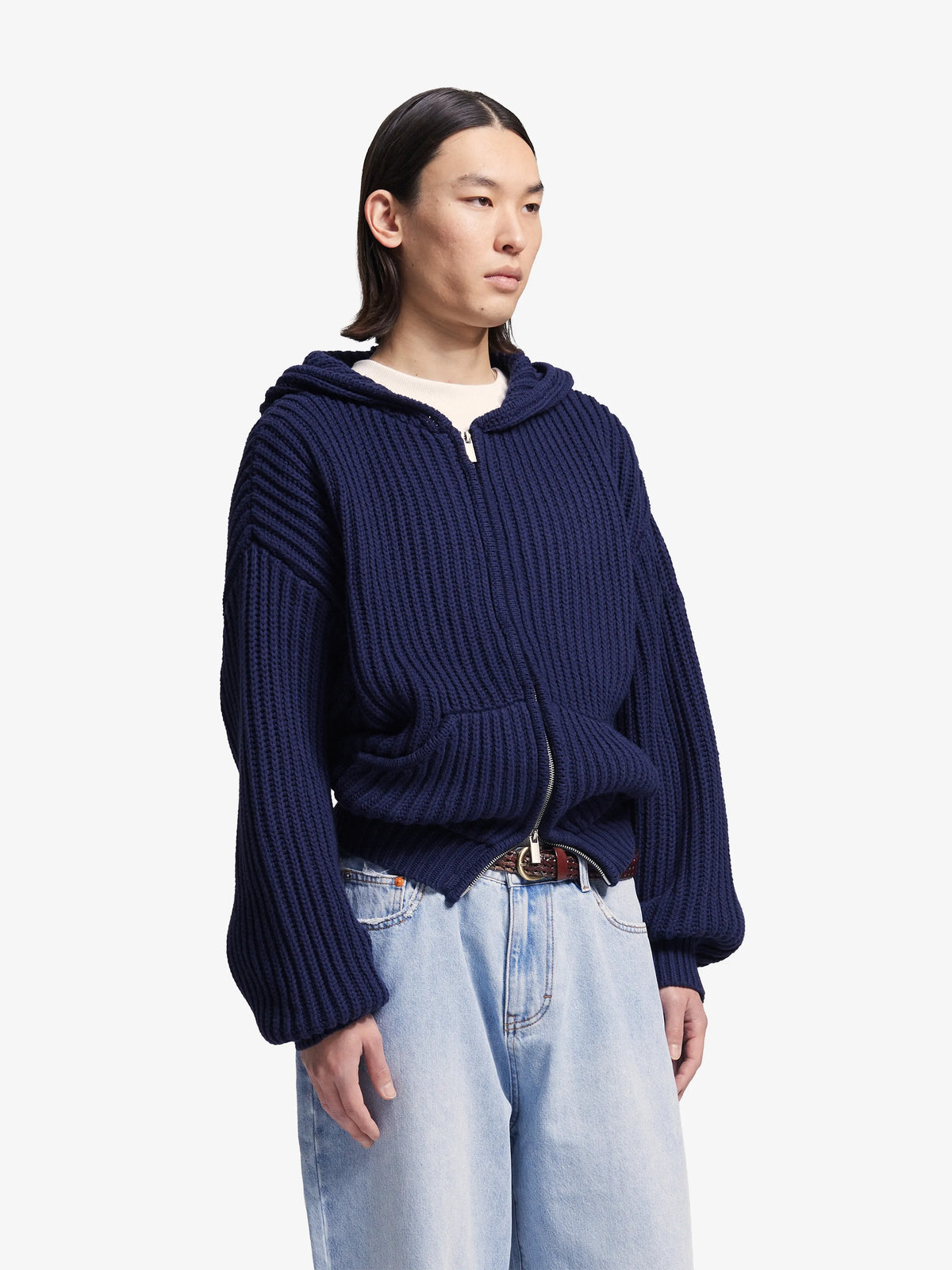 Brams Fruit Blue Hooded Knit Script logo Canvas Label