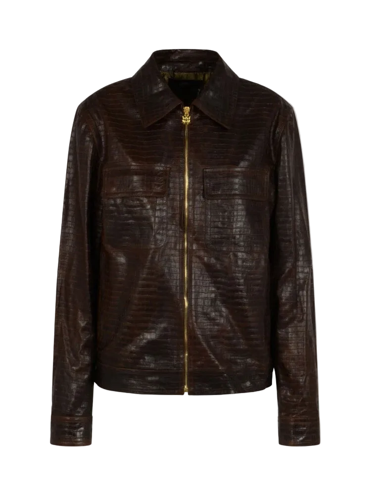 Amiri Croc Embossed Brown Blouson