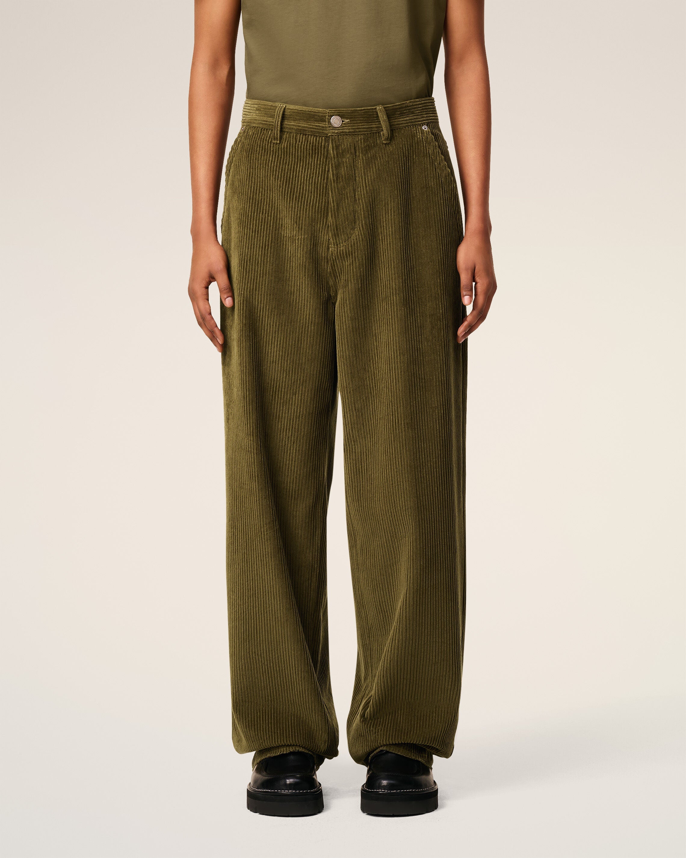 Ami Green Large Fit Corduroy Velvet Trousers