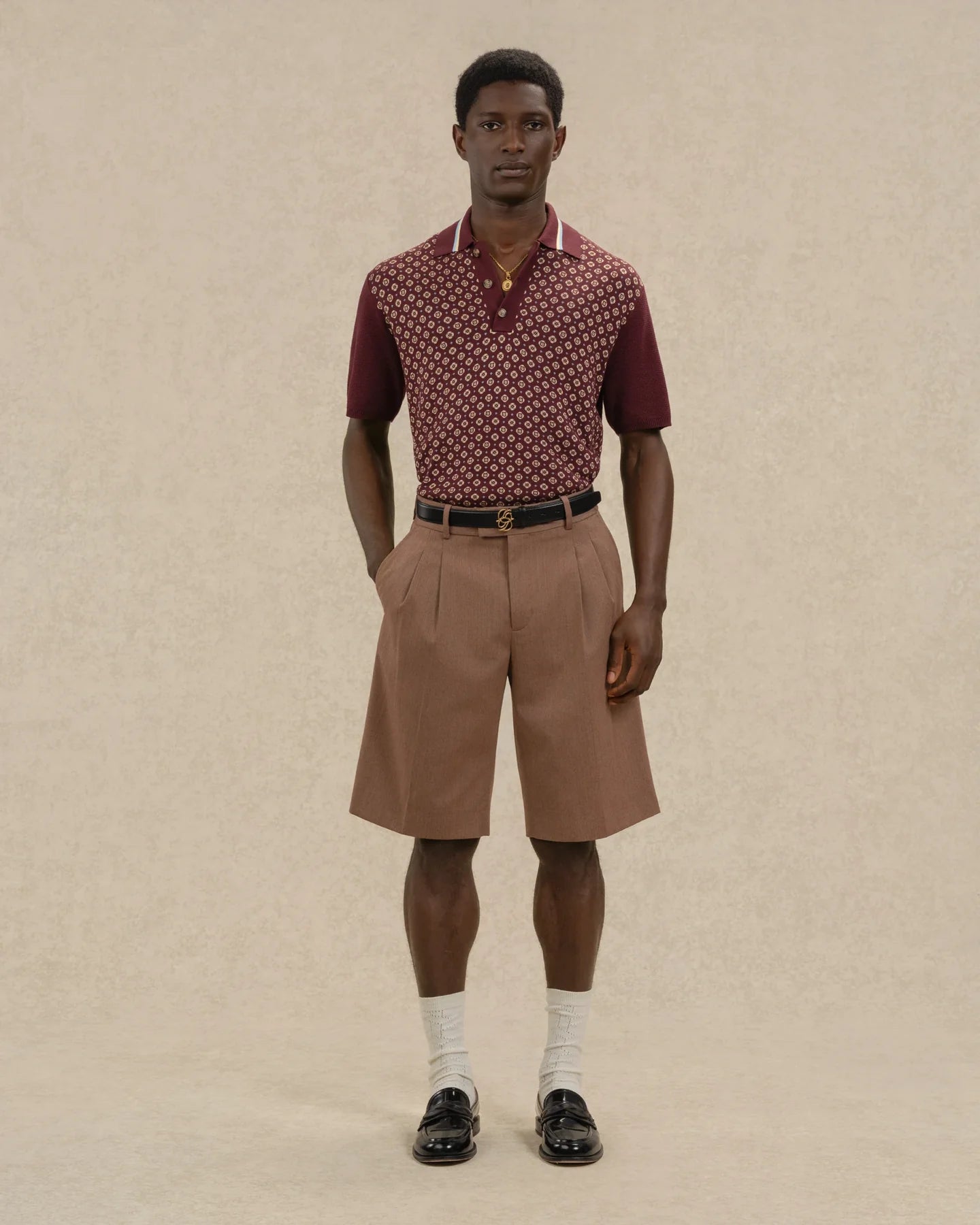 Drole de Monsieur Dk Red Polo Maille Jacquard Cravate