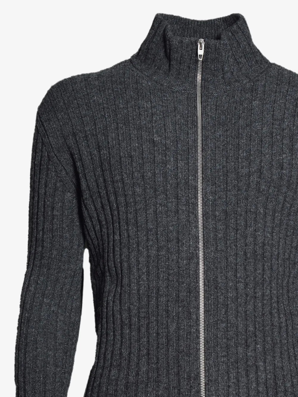 Jil Sander Grey Rib Zip Up Cardigan