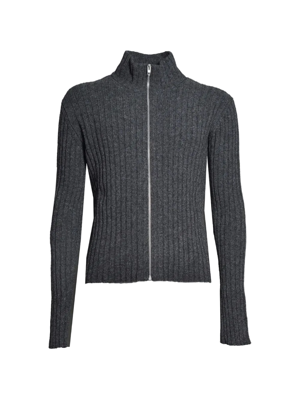 Jil Sander Grey Rib Zip Up Cardigan