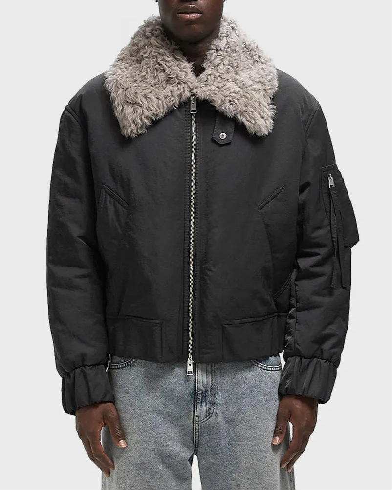 AMI Padded Bomber with Shearling Collar