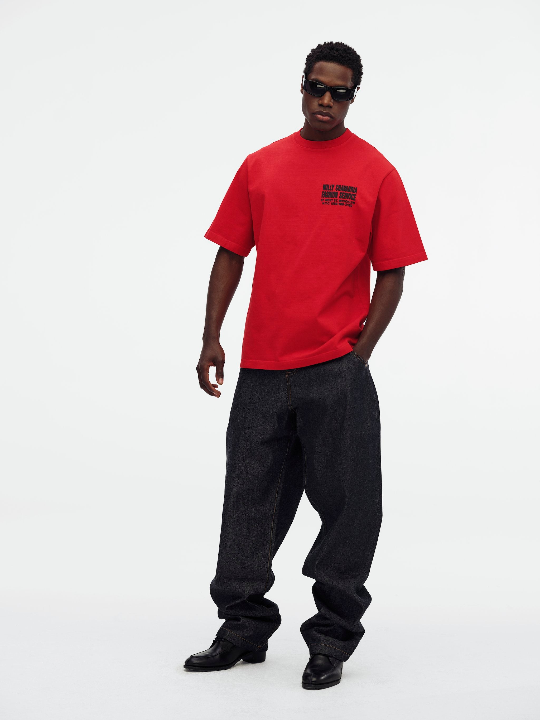Willy Chavarria Red "Fashion Services" - Standard Tee Model Front 2