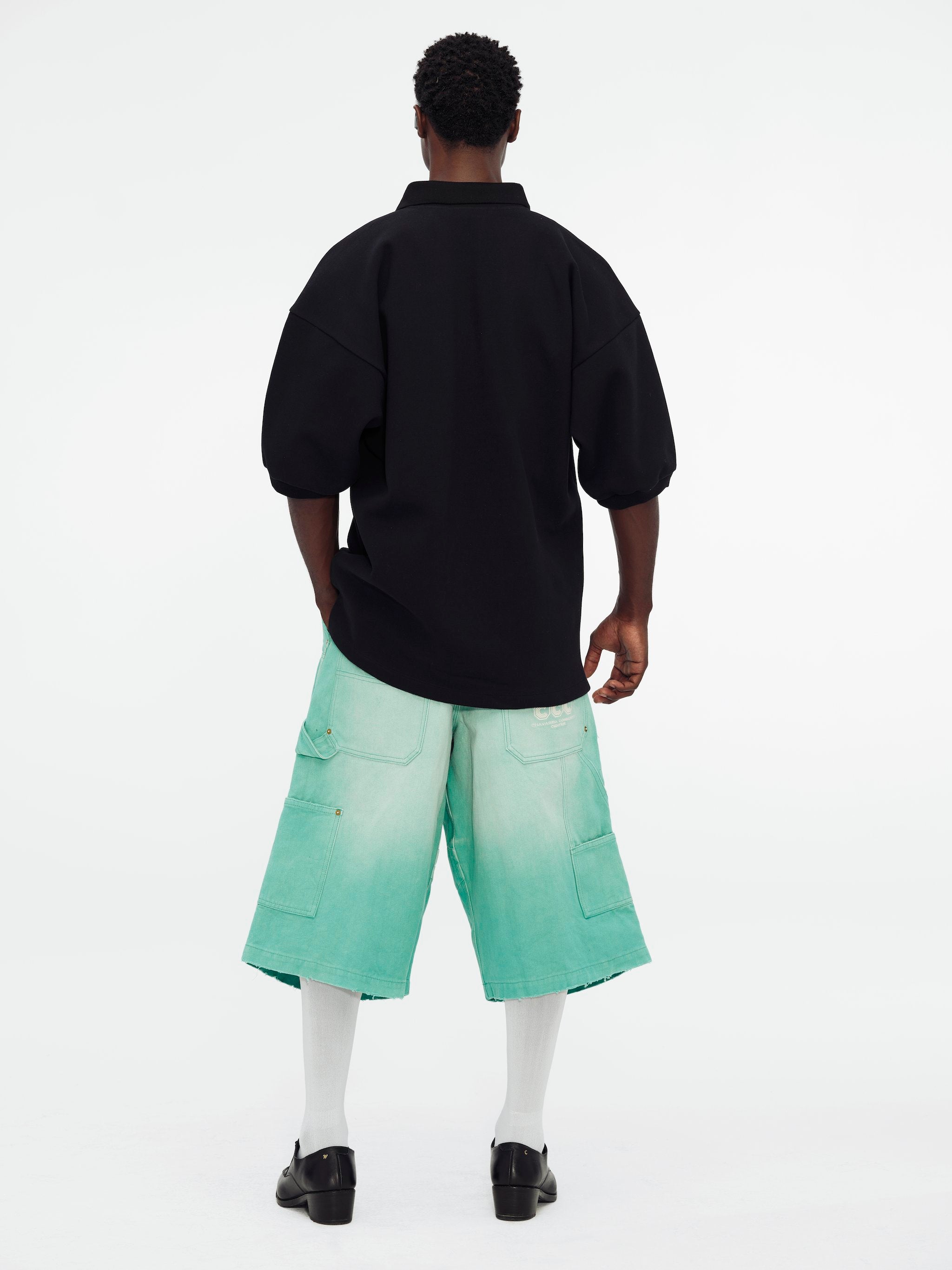Willy Chavarria Black Football Polo model back