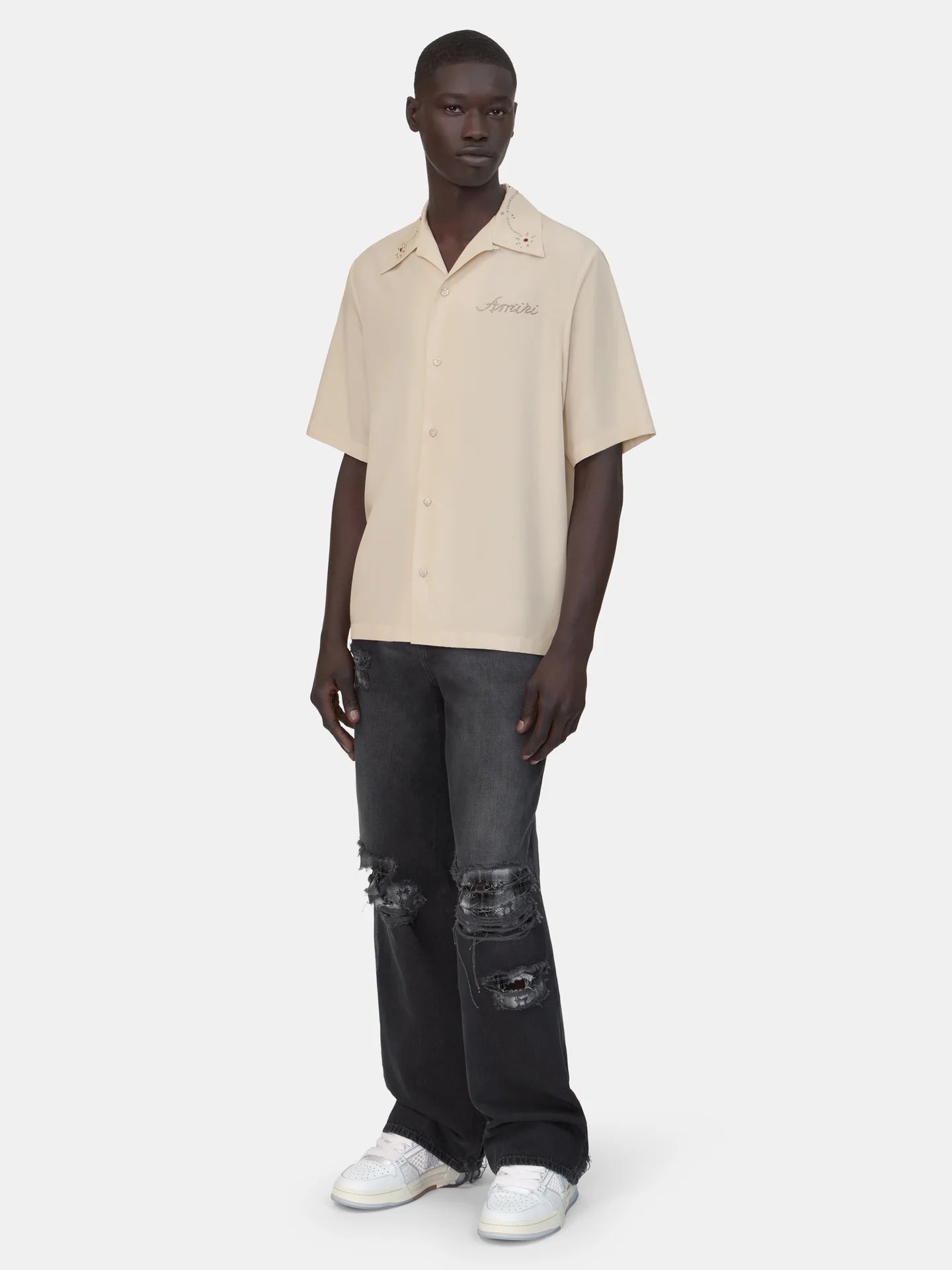 Amiri Stud Camp Ivory Shirt model side