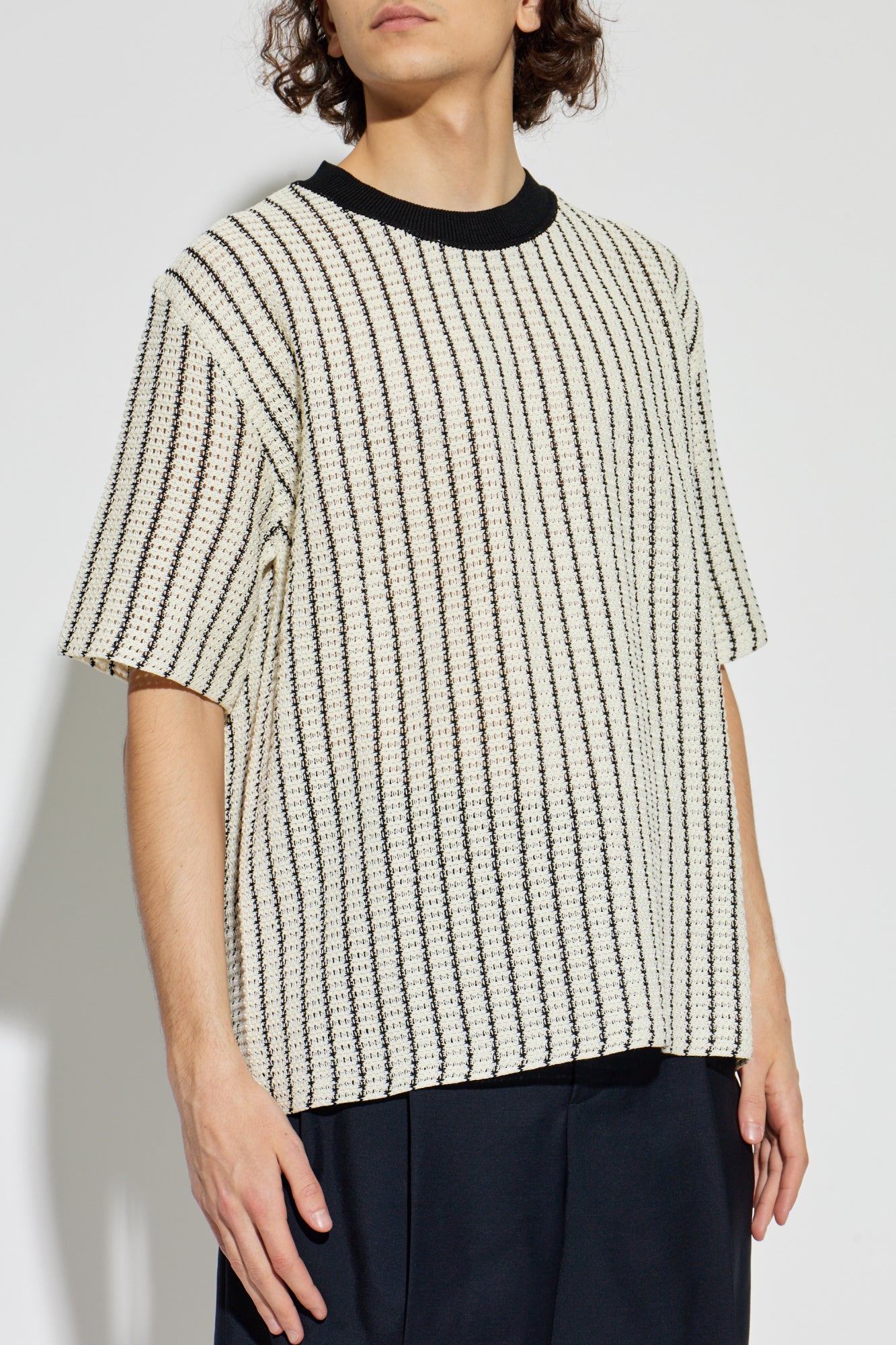 Jil Sander Black Cotton Pointelle T-Shirt