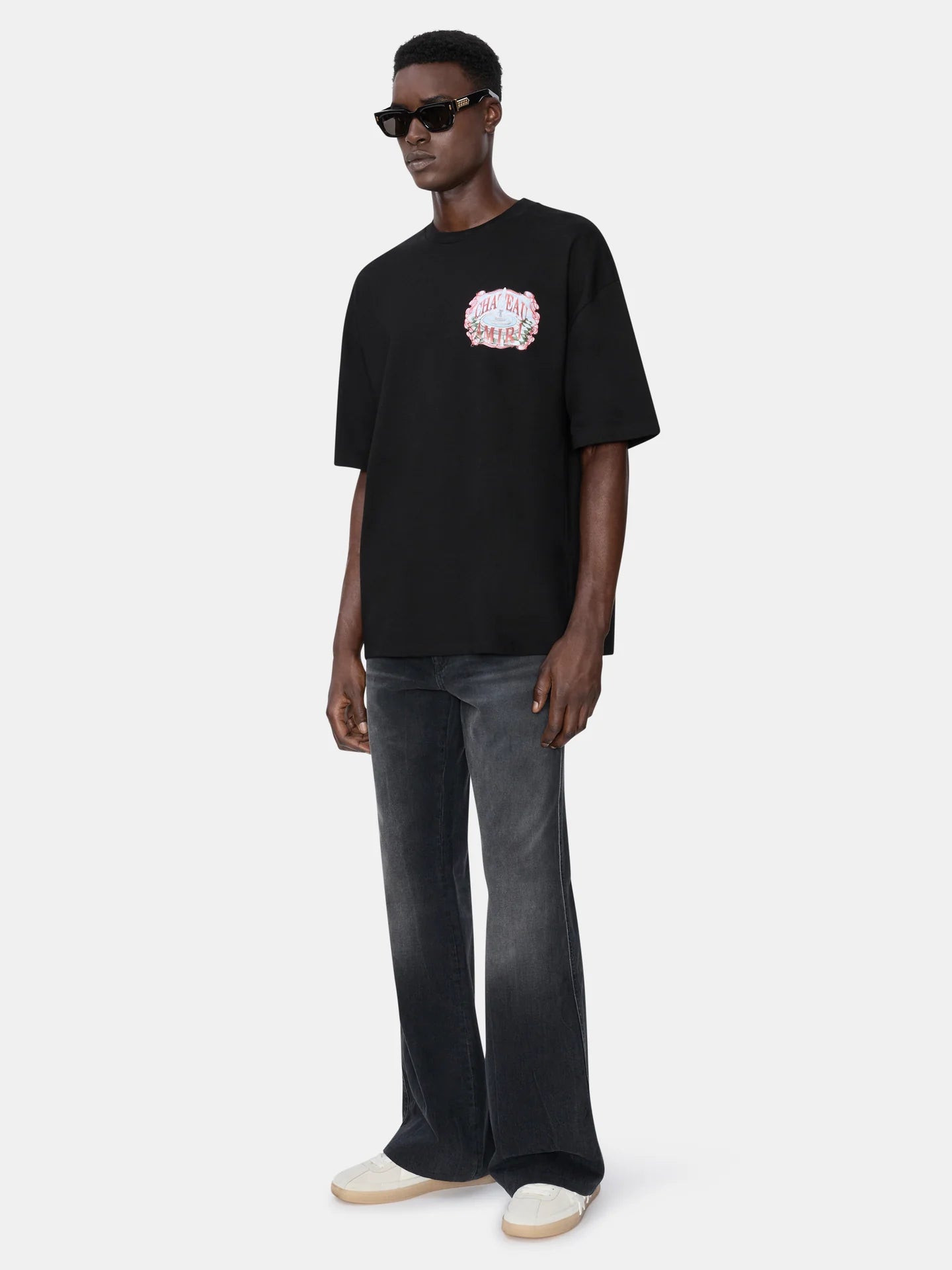 Amiri Chateau Sketch Black Os Tee model side front