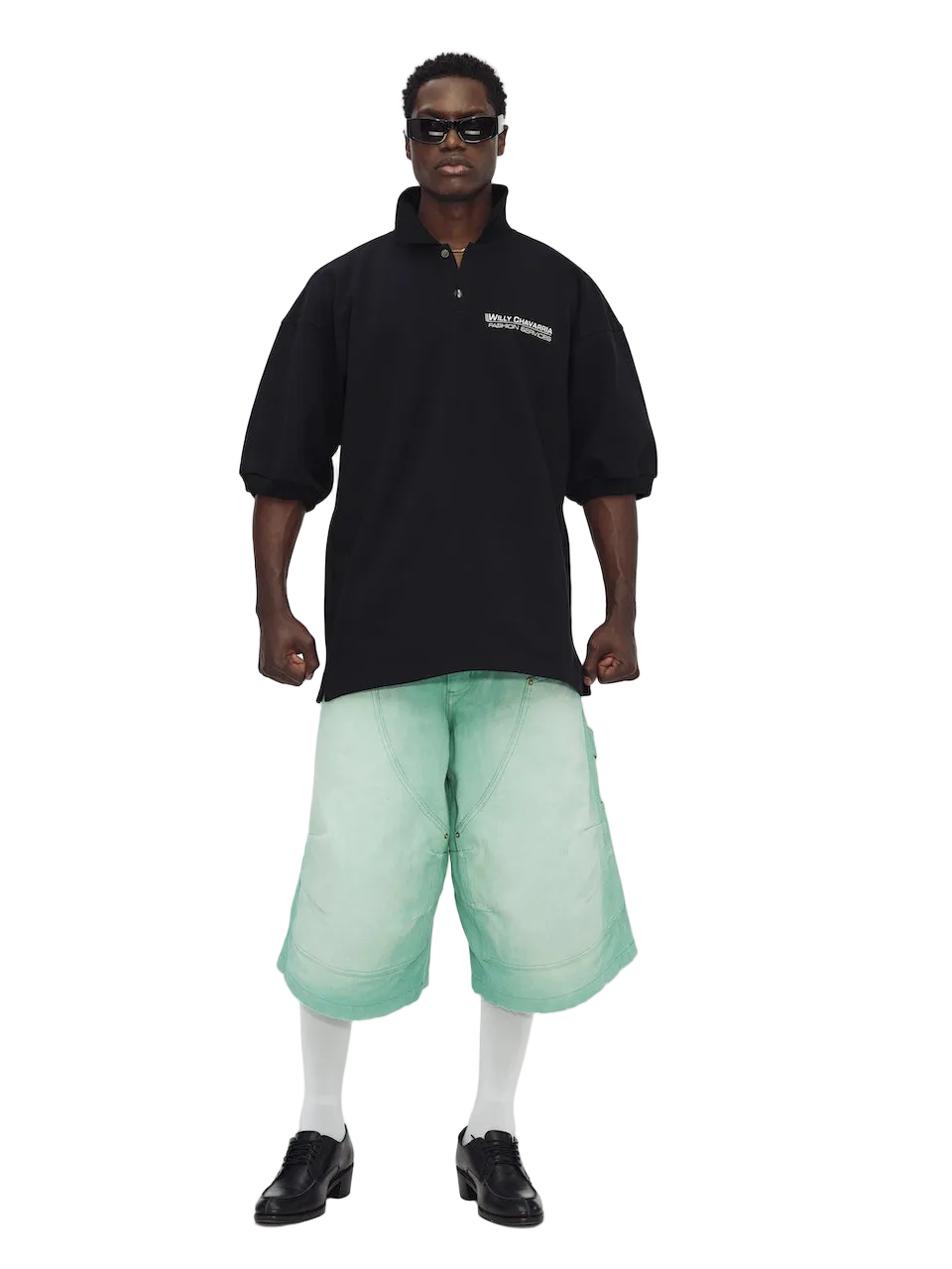 Willy Chavarria Black Football Polo model front