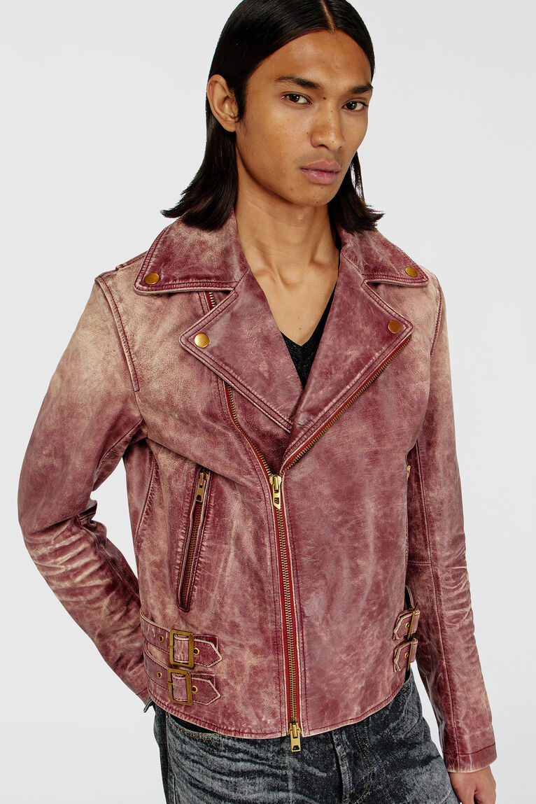 Diesel Red Eon Leather Jacket model close
