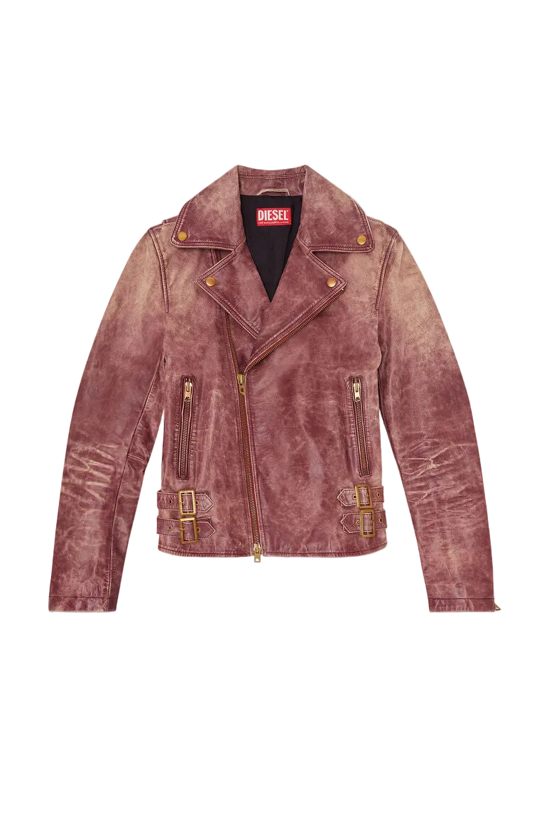 Diesel Red Eon Leather Jacket flat front