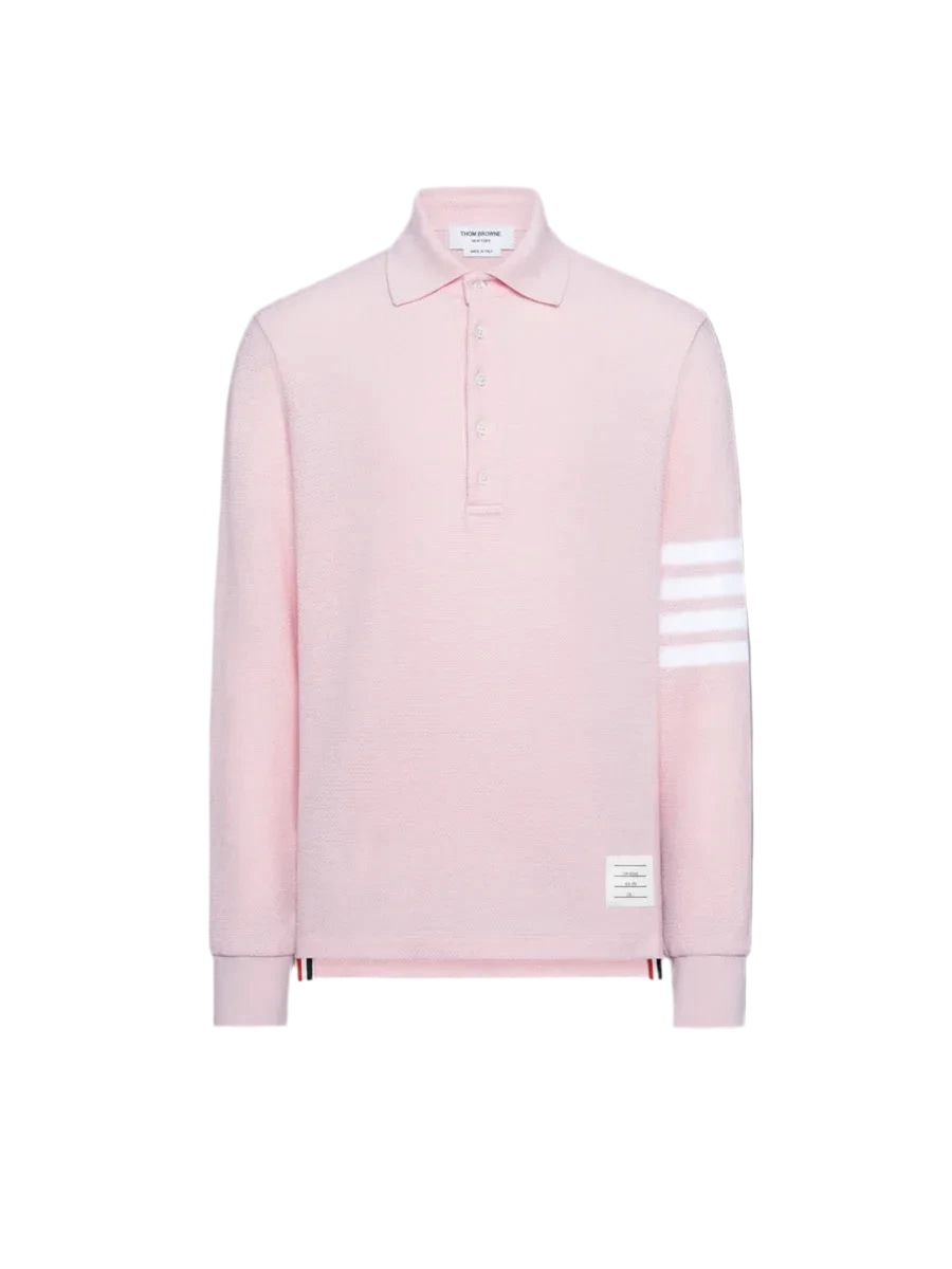 Long Sleeve Polo In Textured Pique W/ Eng 4 Bar