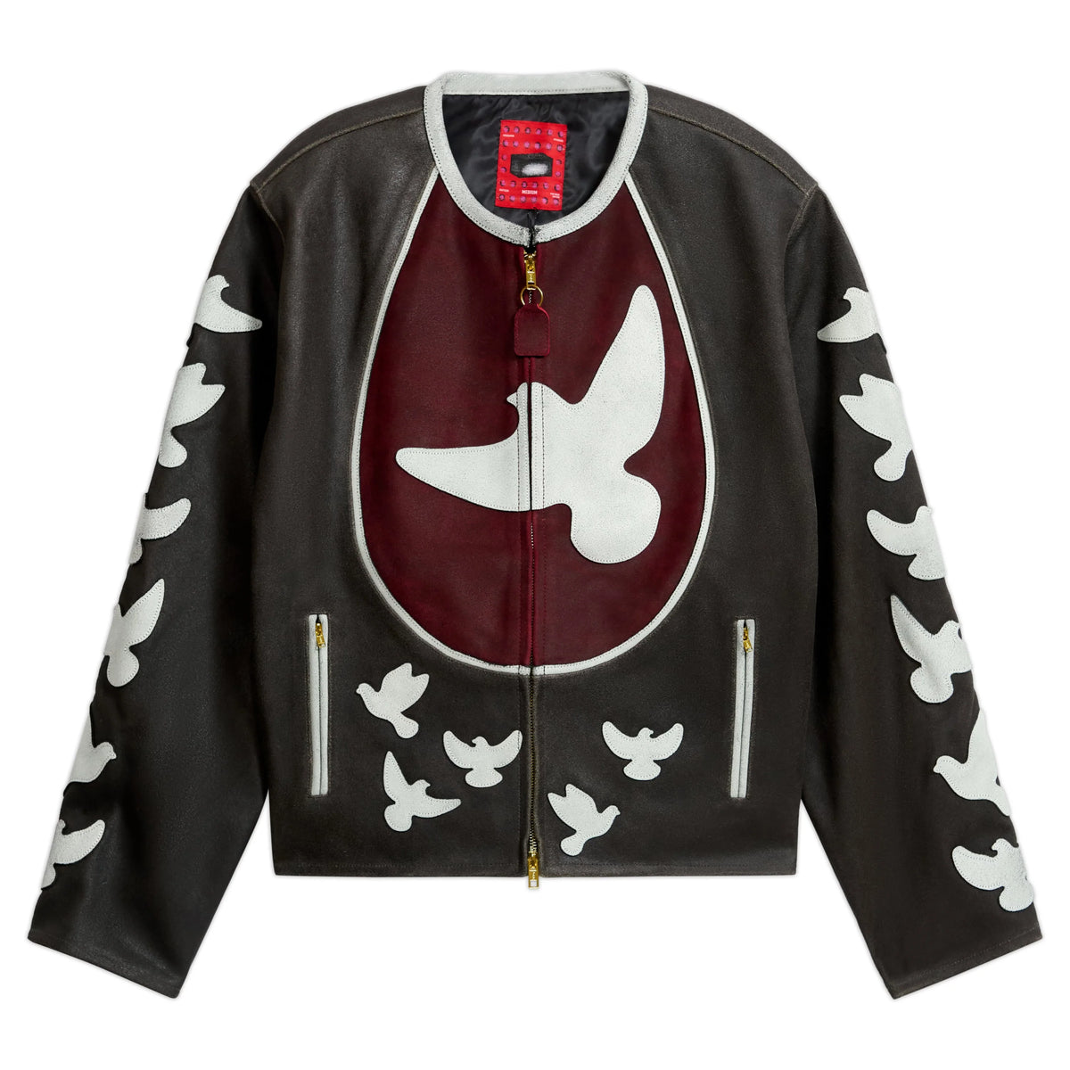 KidSuper Black Doves Distressed Leather Moto Jacket