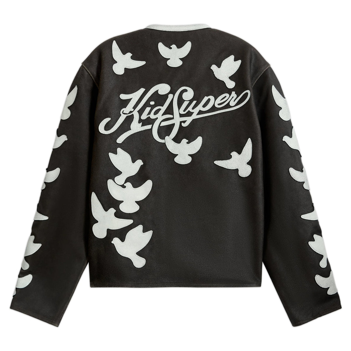 KidSuper Black Doves Distressed Leather Moto Jacket