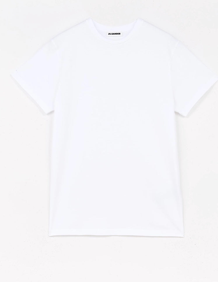 Jil Sander White Cotton Crew T-Shirt flat front