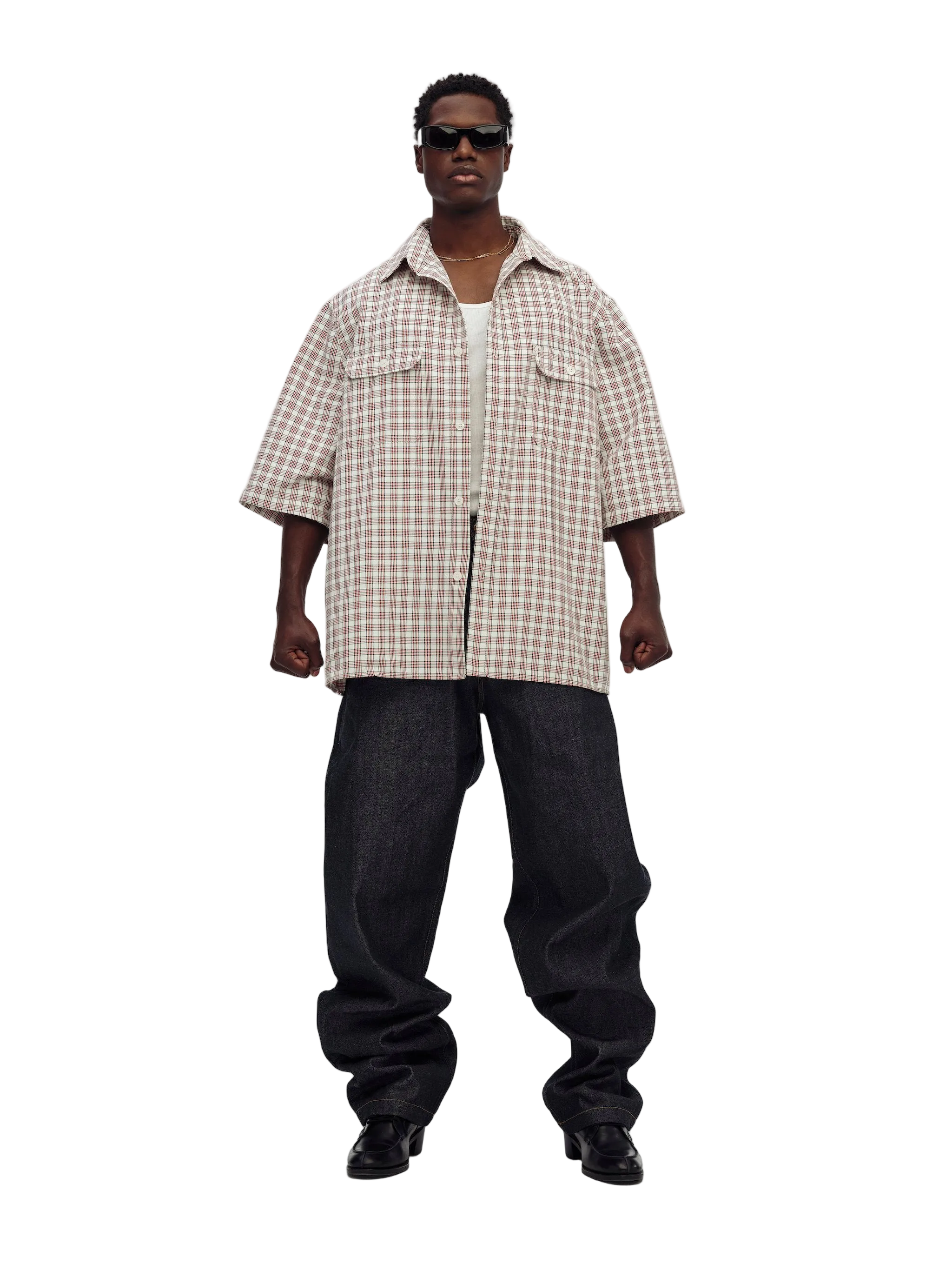 Willy Chavarria Red White Picnic Ss Corcoran Shirt model front