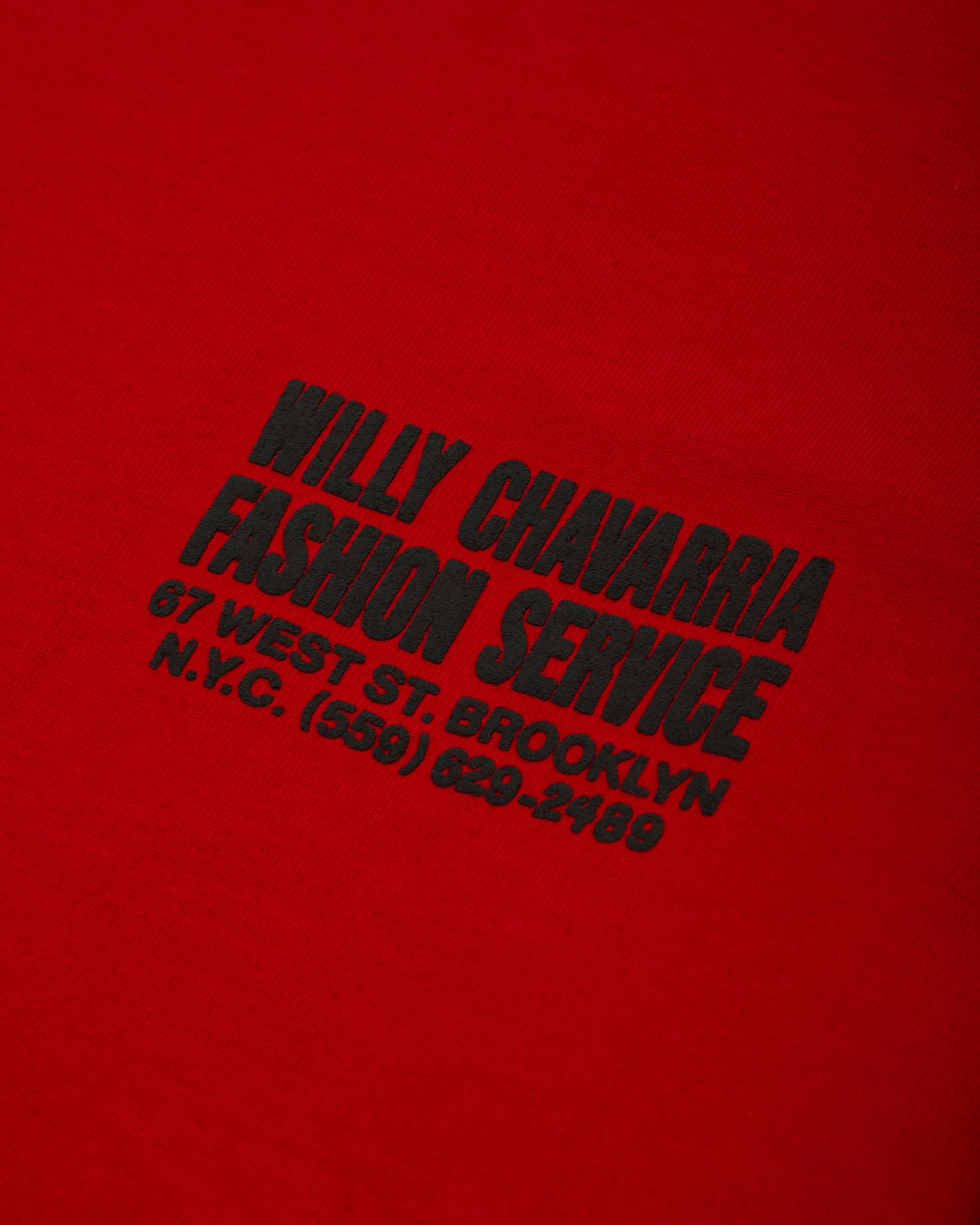 Willy Chavarria Red "Fashion Services" - Standard Tee Detail