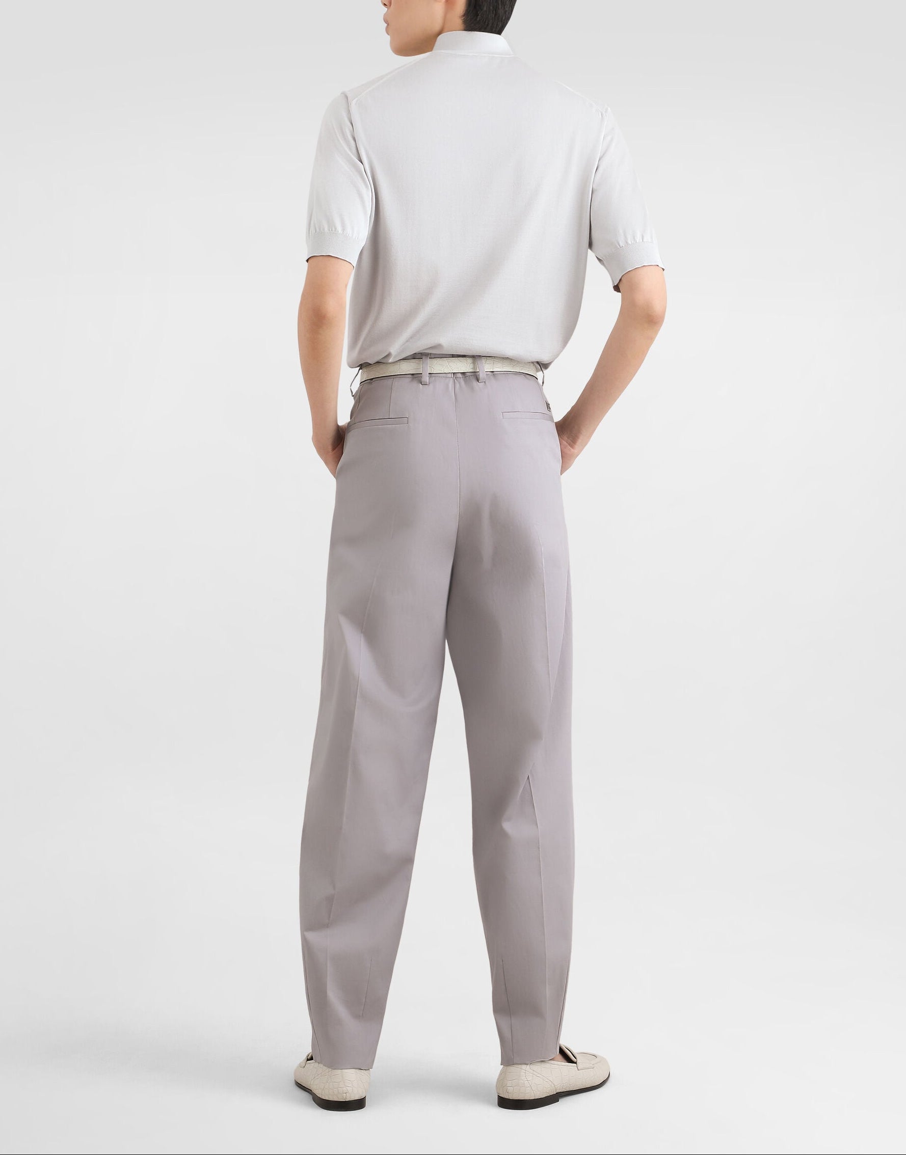 Dolce & Gabbana Grey Silk Polo Shirt model back
