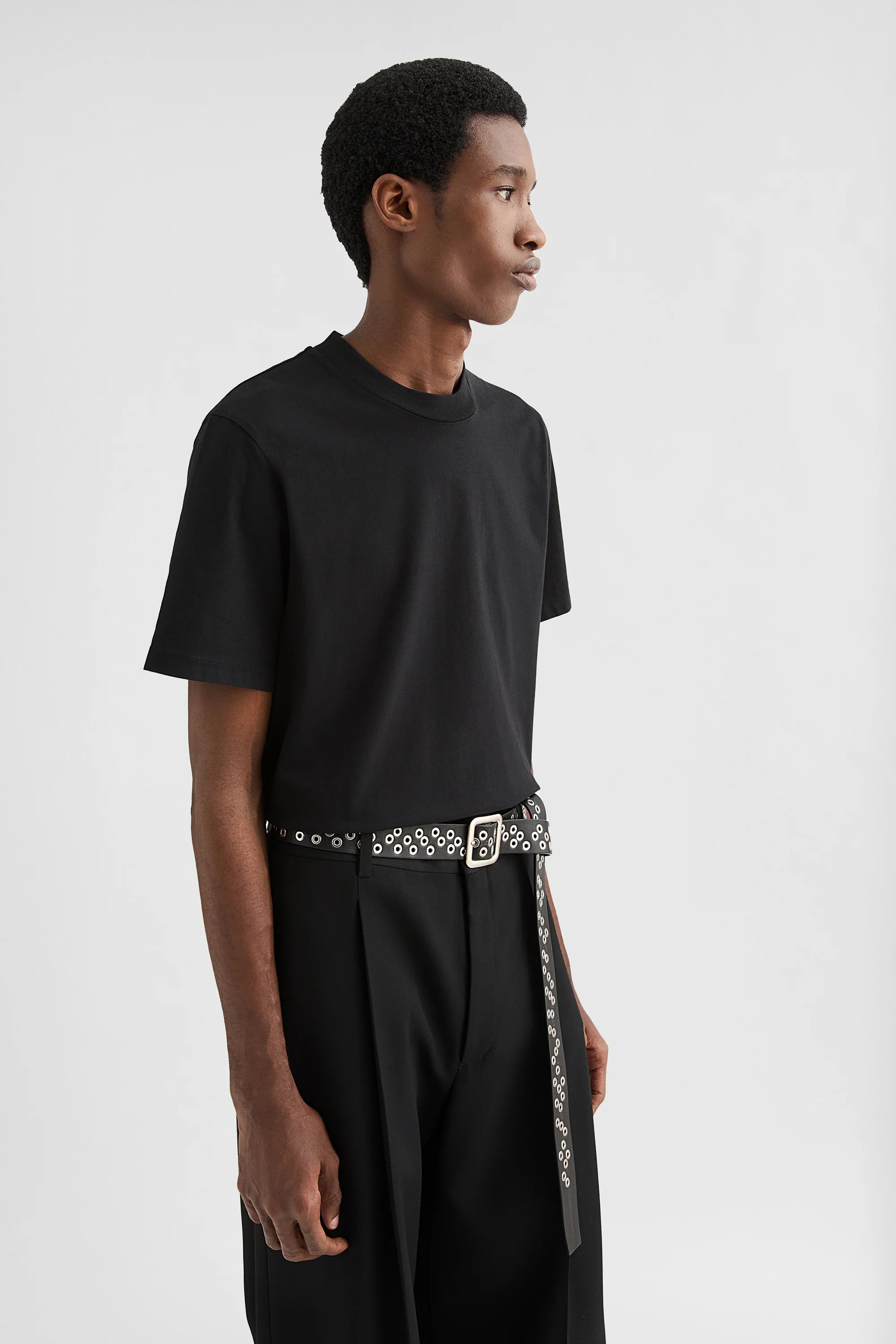 Jil Sander Black Crew Neck T-Shirt model front side