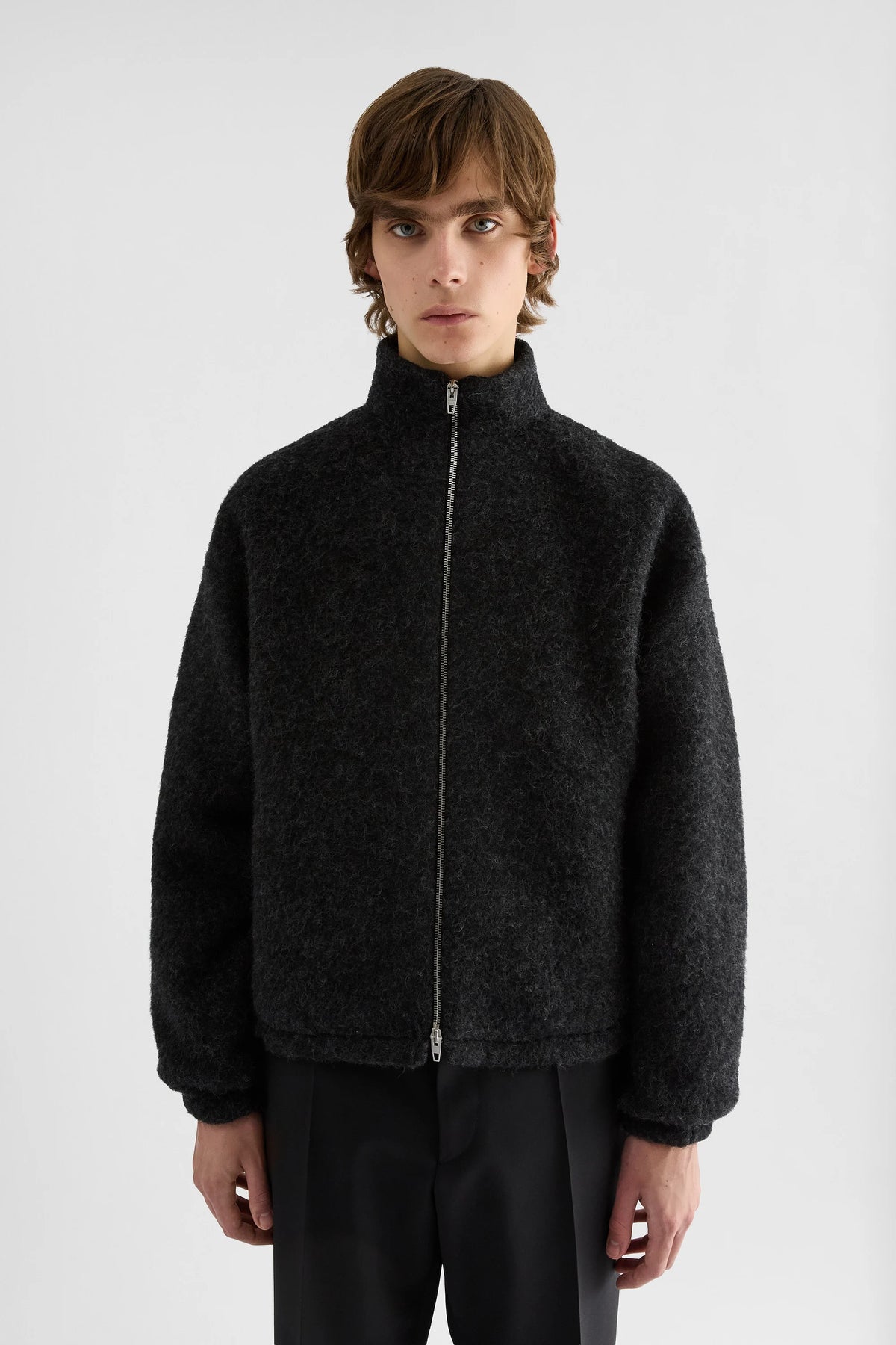 Jil Sander graues Fleece-Sweatshirt mit Reißverschluss
