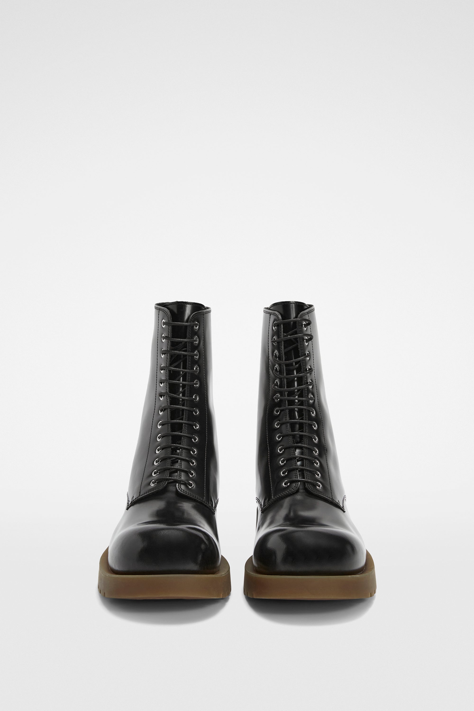 Jil Sander Black Shiny Leather Combat Boot