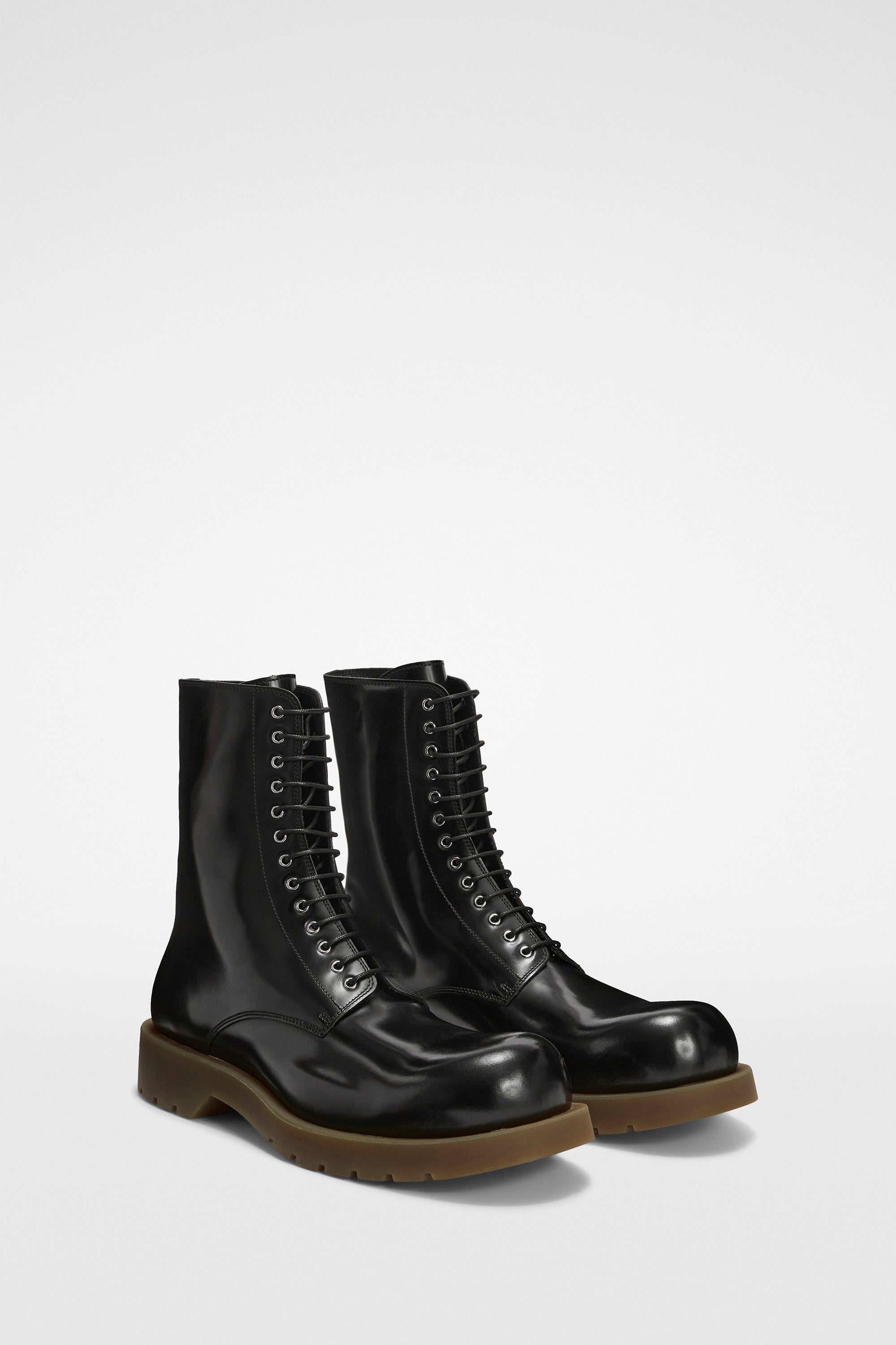 Jil Sander Black Shiny Leather Combat Boot