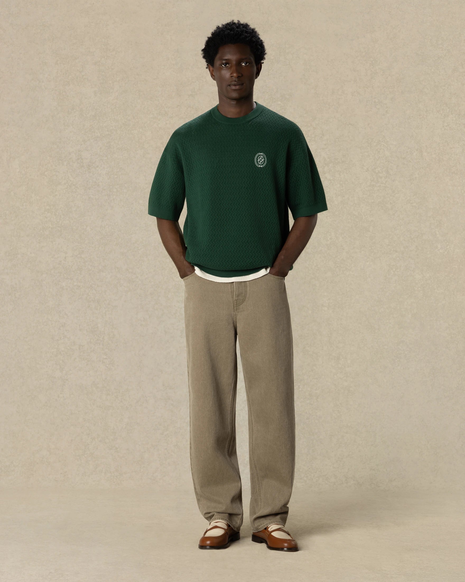 Drole de Monsieur Green D Mirror Openwork Knit T-shirt