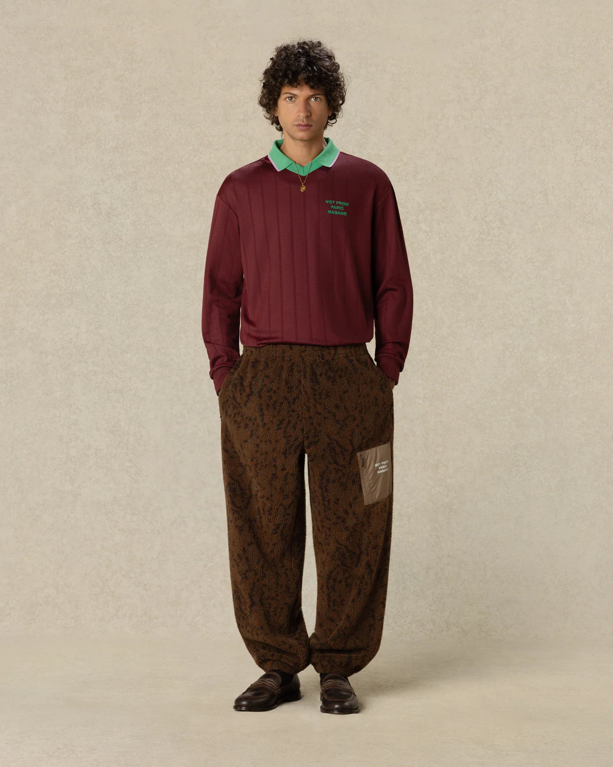 Drole de Monsieur Burgundy Slogan LS Polo model front