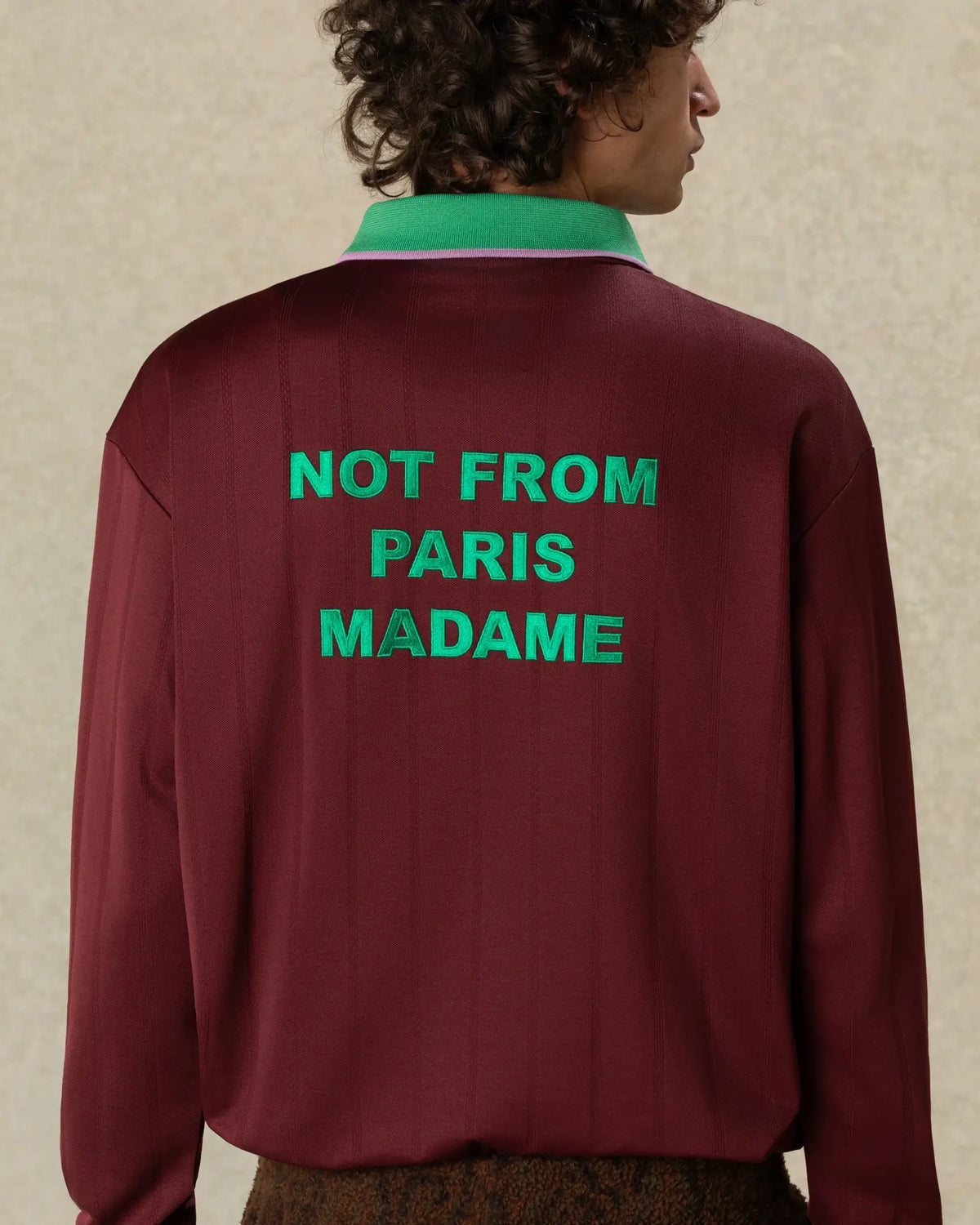 Drole de Monsieur Burgundy Slogan LS Polo model back