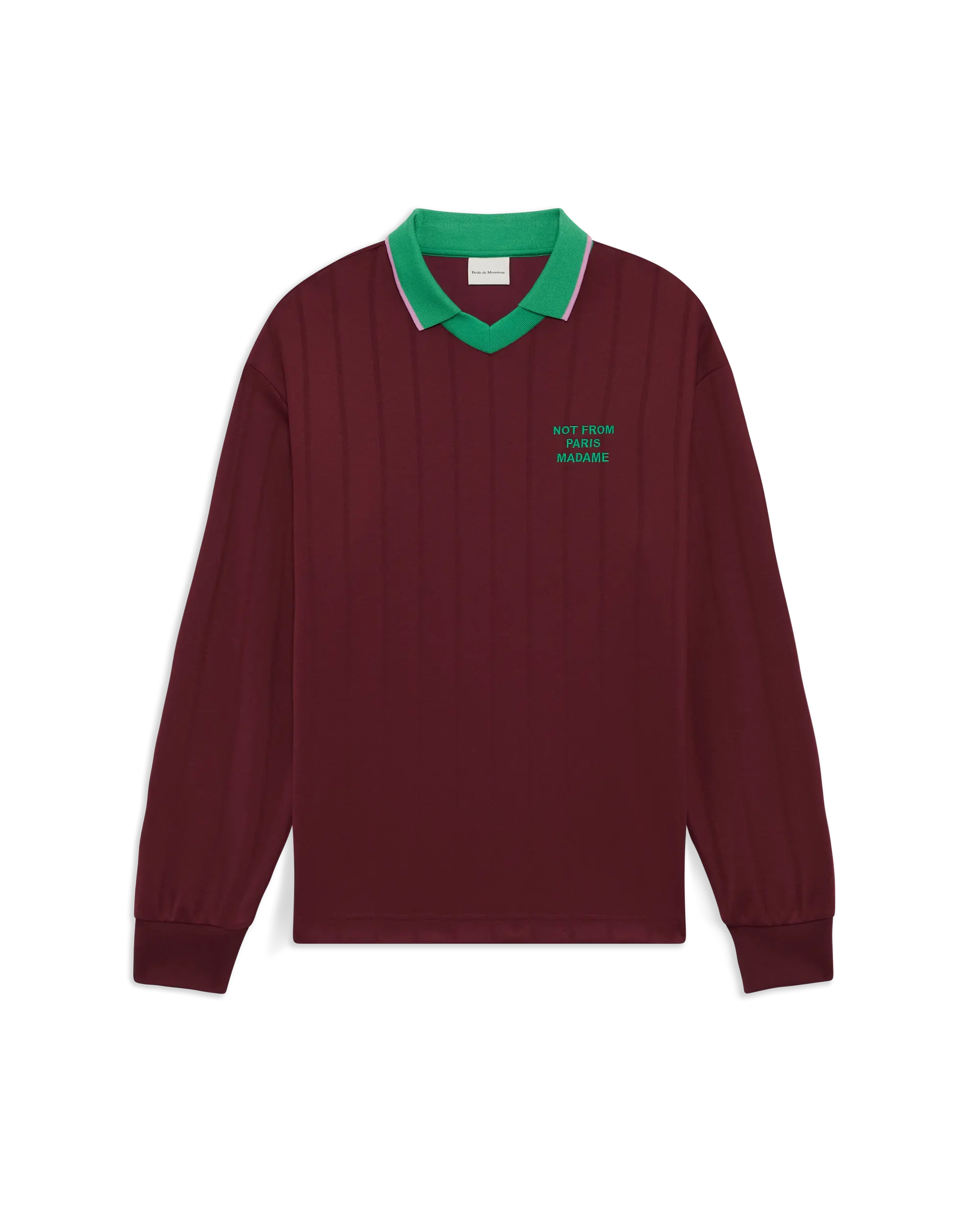 Drole de Monsieur Burgundy Slogan LS Polo flat front