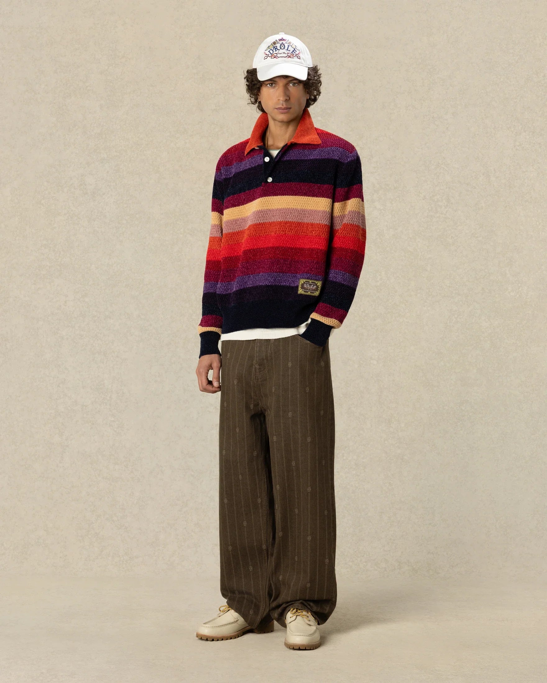 Drole de Monsieur Chenille Striped LS Polo Horse Patch