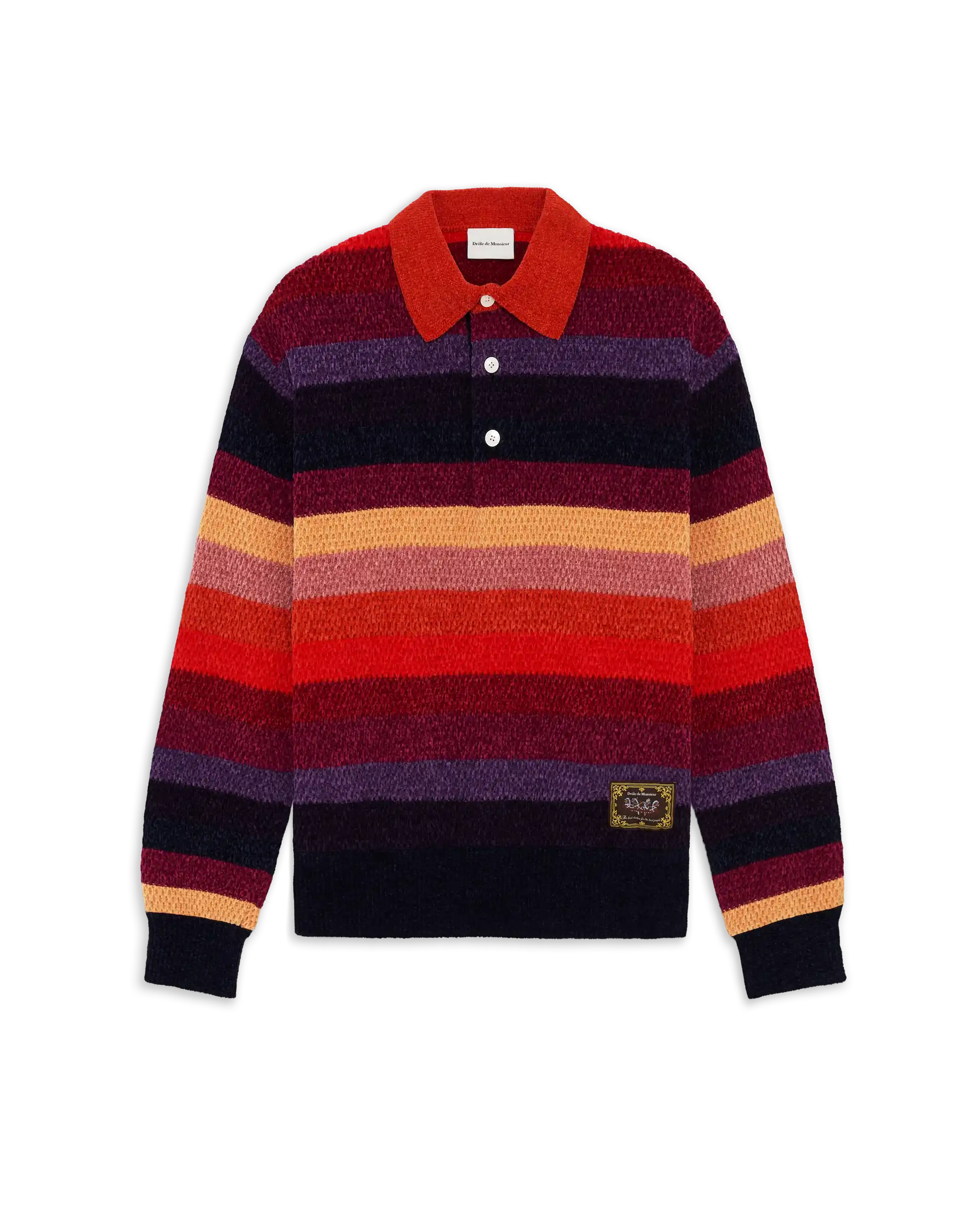 Drole de Monsieur Chenille Striped LS Polo Horse Patch