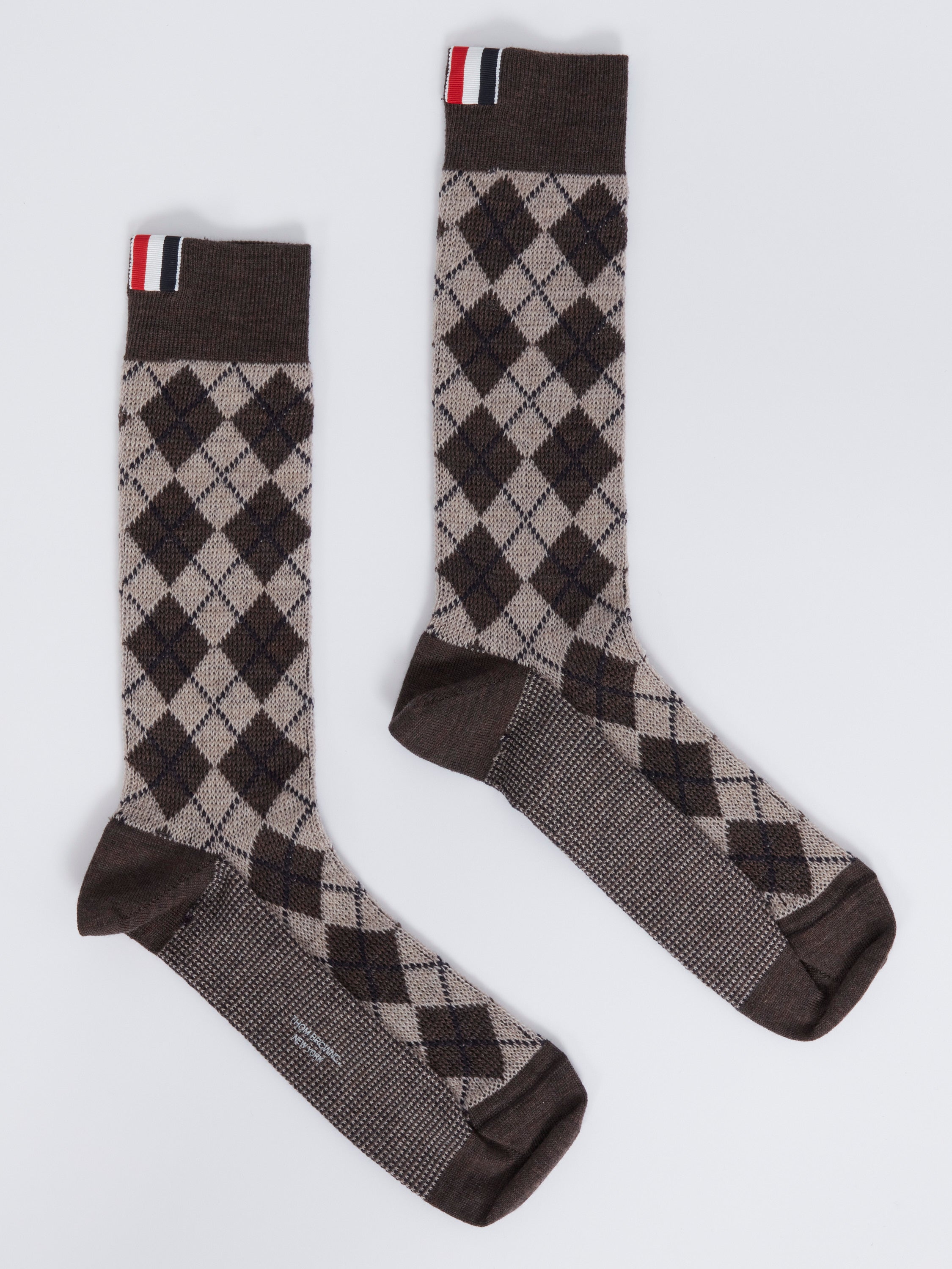 Thom Browne rutig ullstrumpa i brun