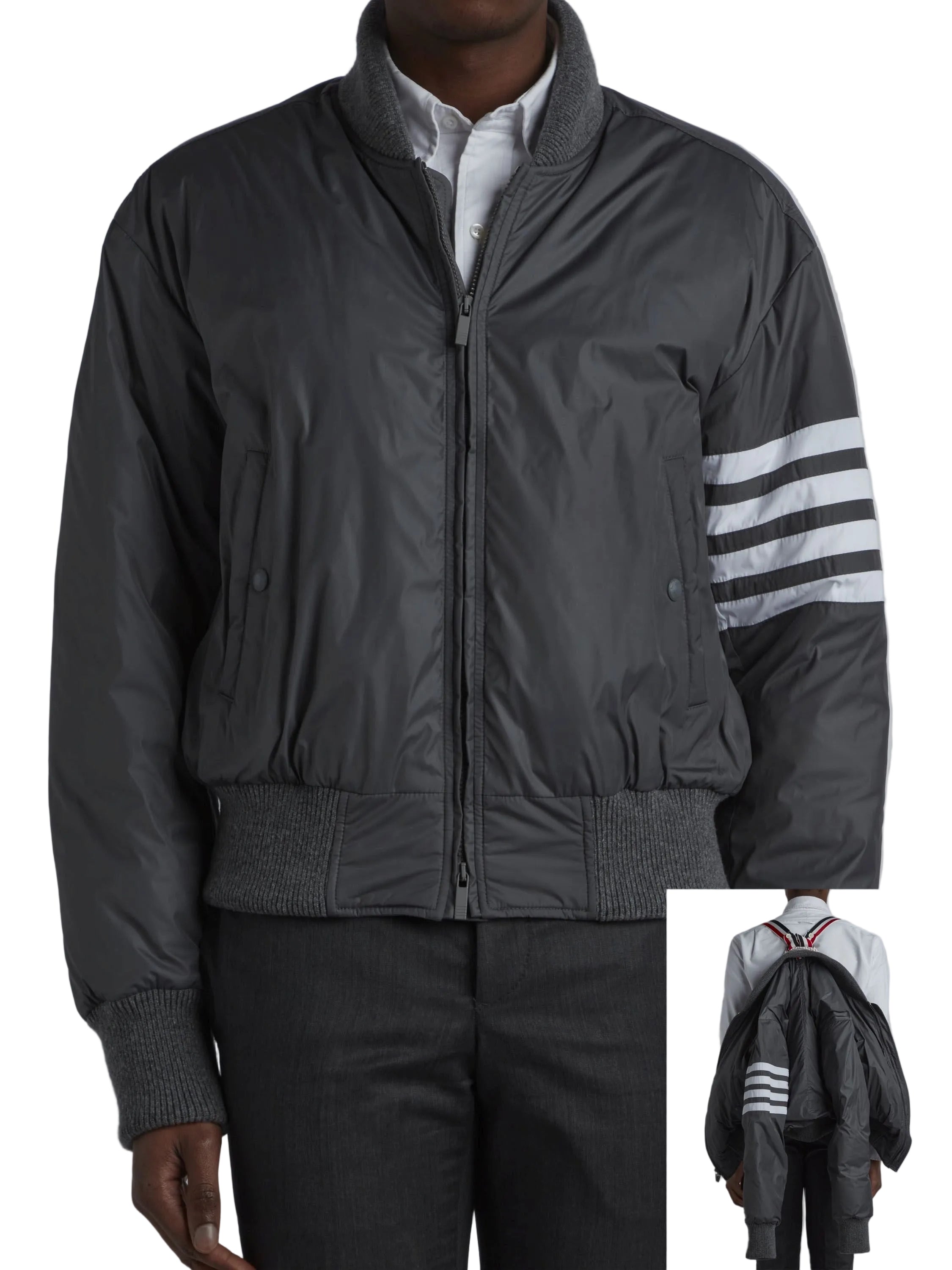 4Bar Down Fill Oversized Knit Rib Blouson Jacket In Poly Twill