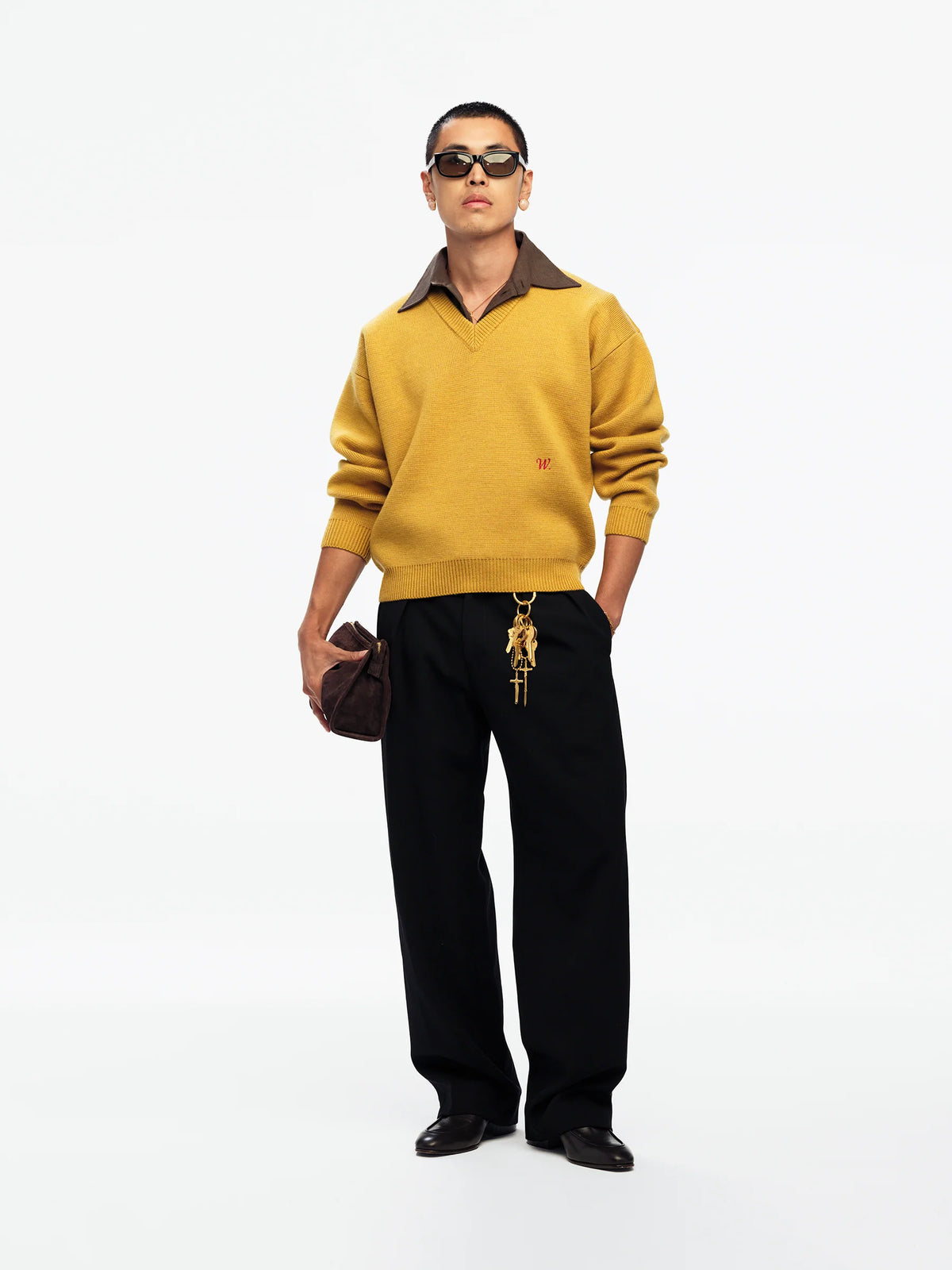 Willy Chavarria Yellow V-Neck Sweater