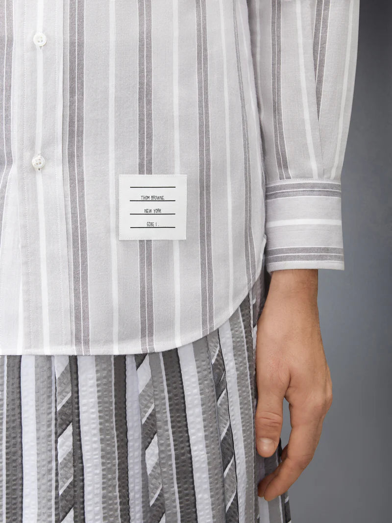 Langarmhemd mit geradem Schnitt und passendem Armband aus meliertem Madras-Baumwollstoff mit Reps-Streifenmuster