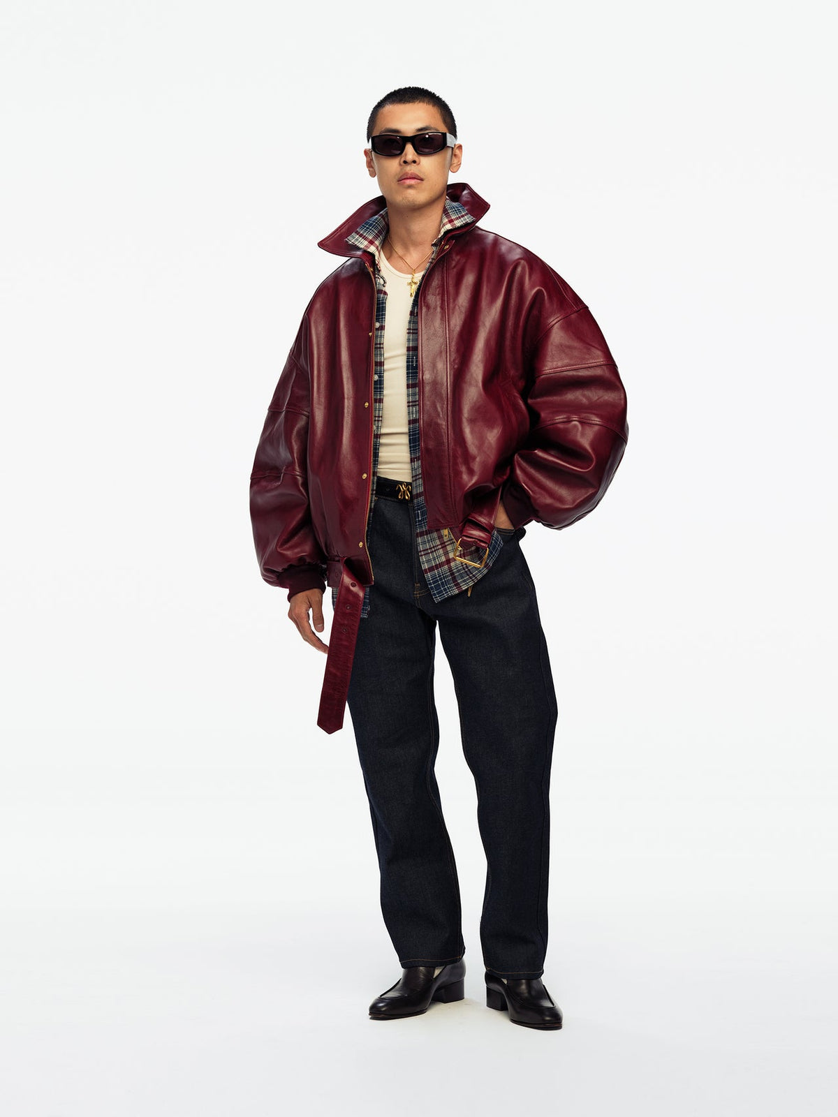 Willy Chavarria Bordeaux Os Hustler'S Leather Jacket