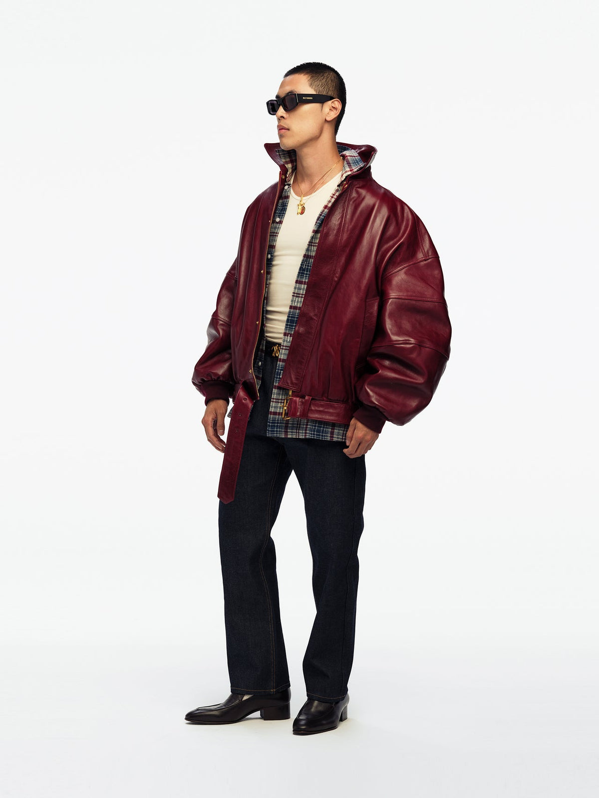 Willy Chavarria Bordeaux Os Hustler'S Leather Jacket