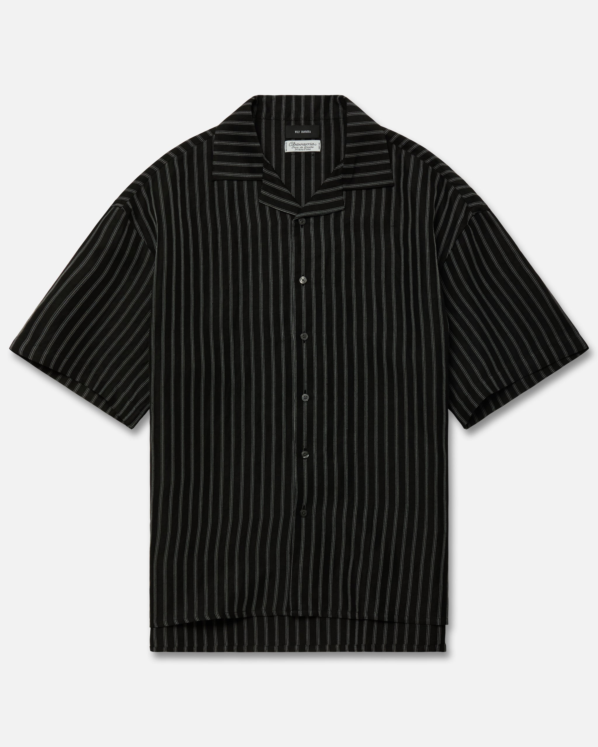 Willy Chavarria Black White Stripe Camp Collar Ss Shirt