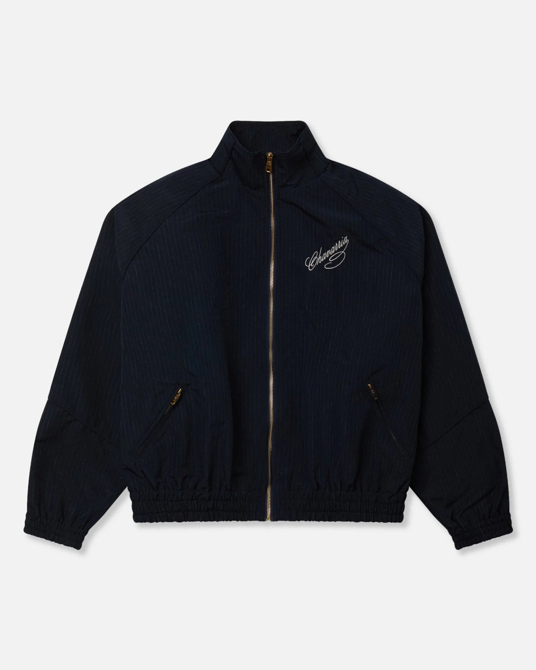 Willy Chavarria Navy Stripe Ruff Rider Track Jkt flat front