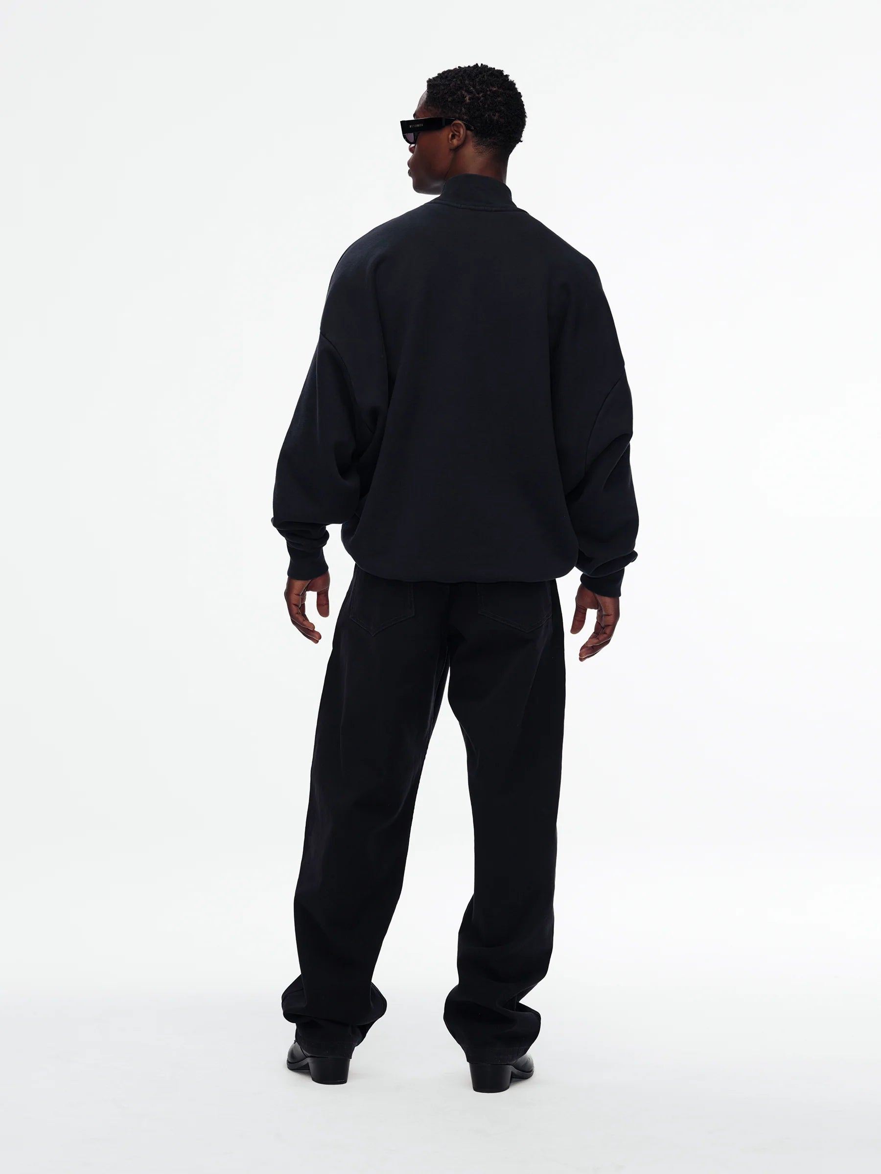 Willy Chavarria Black Stripe Gilroy Crewneck model back