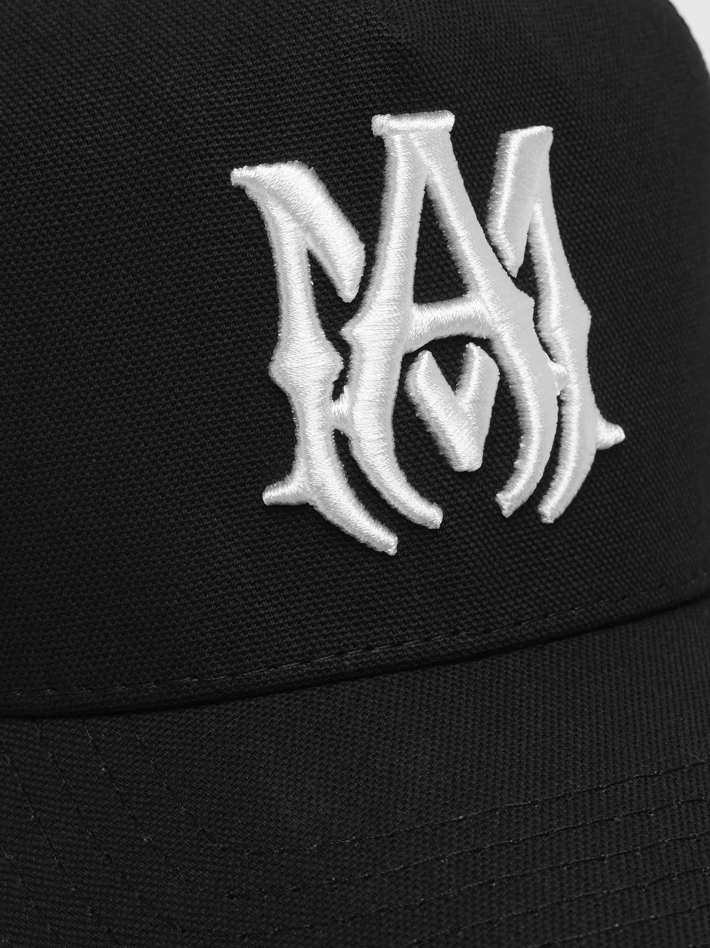 Amiri Ma Logo Black White Trucker Hat detail logo
