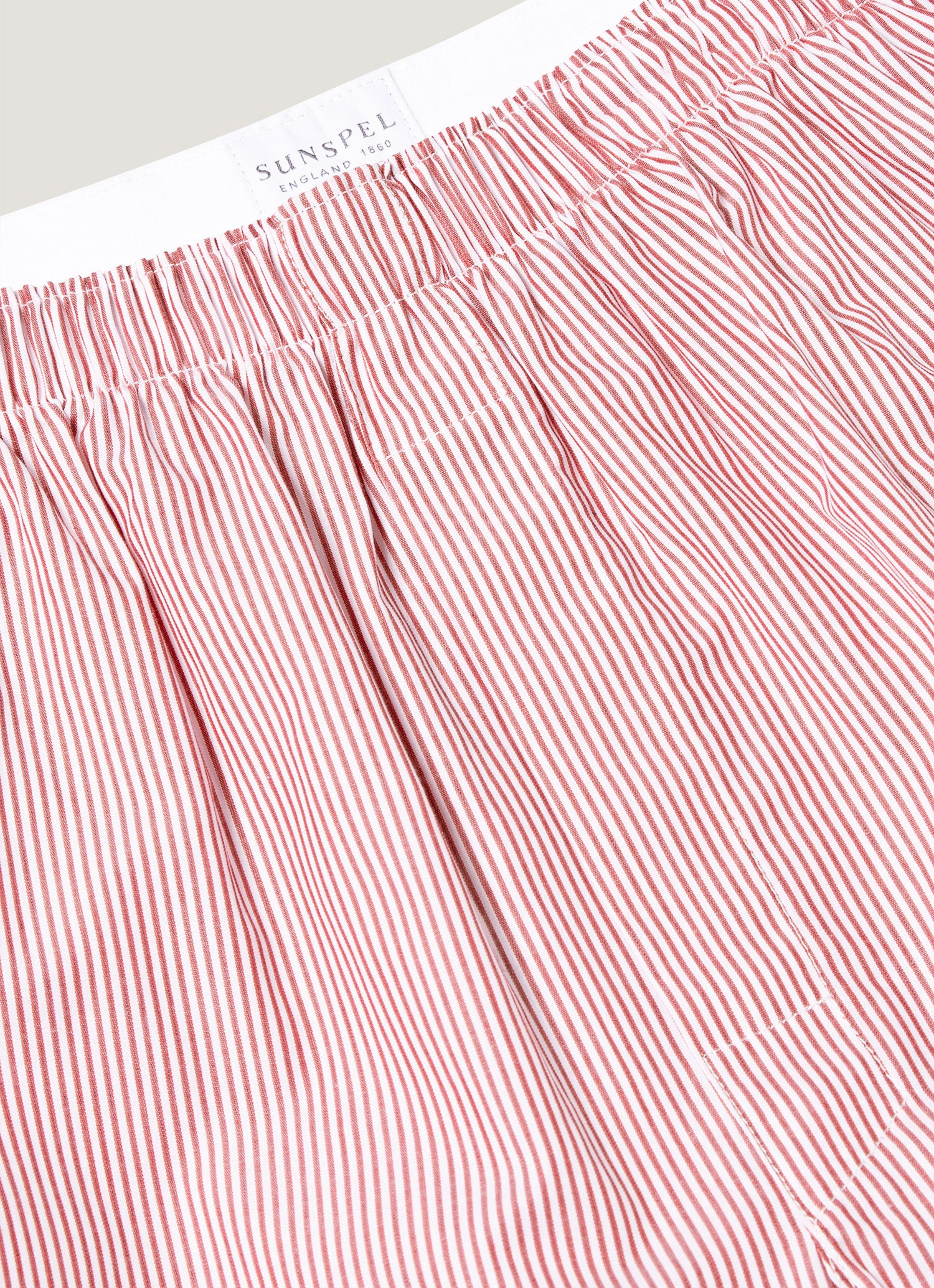 Sunspel red and white stripe cotton boxer close up