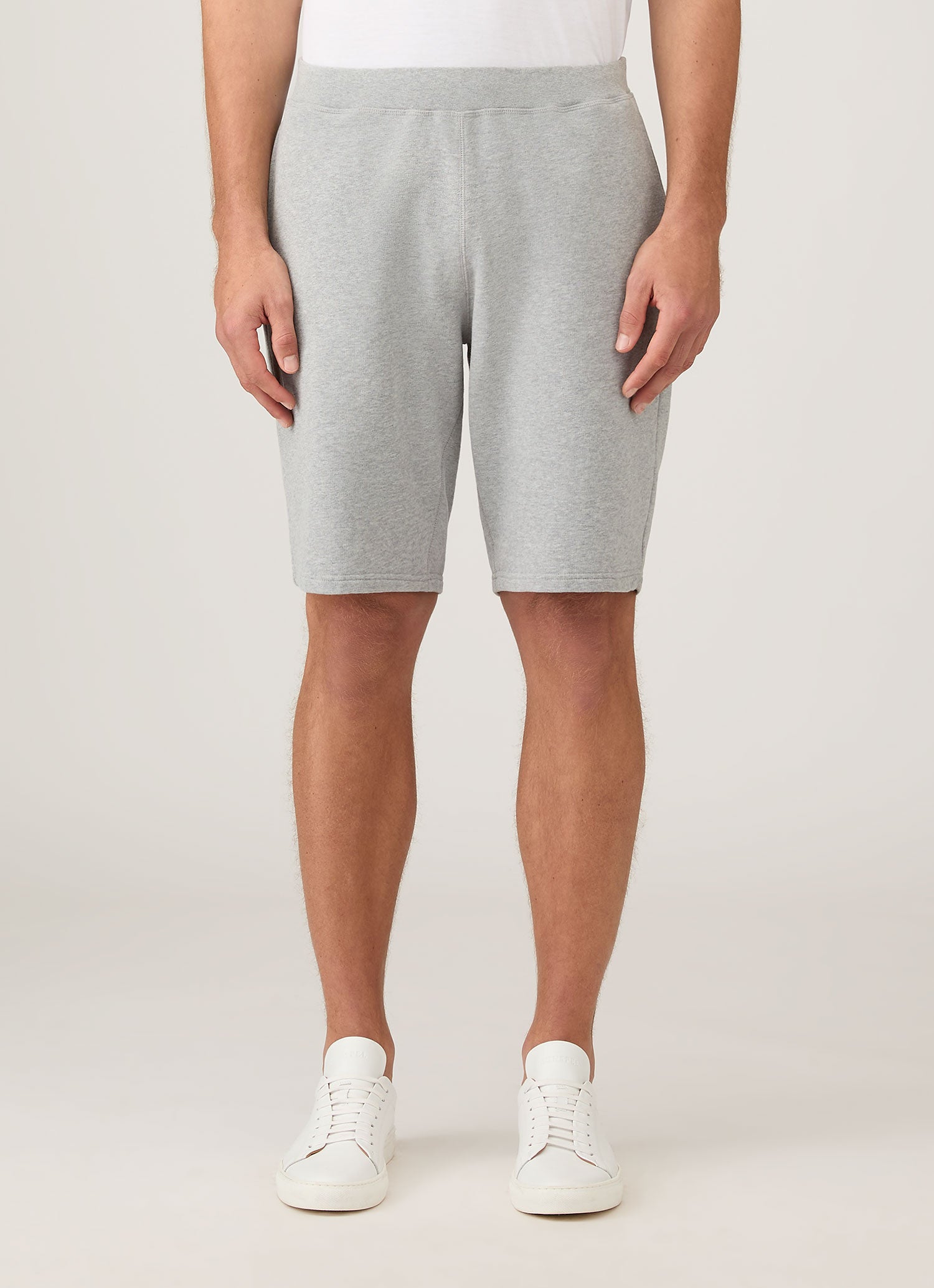 Sunspel loopback sweat shorts in grey front close up