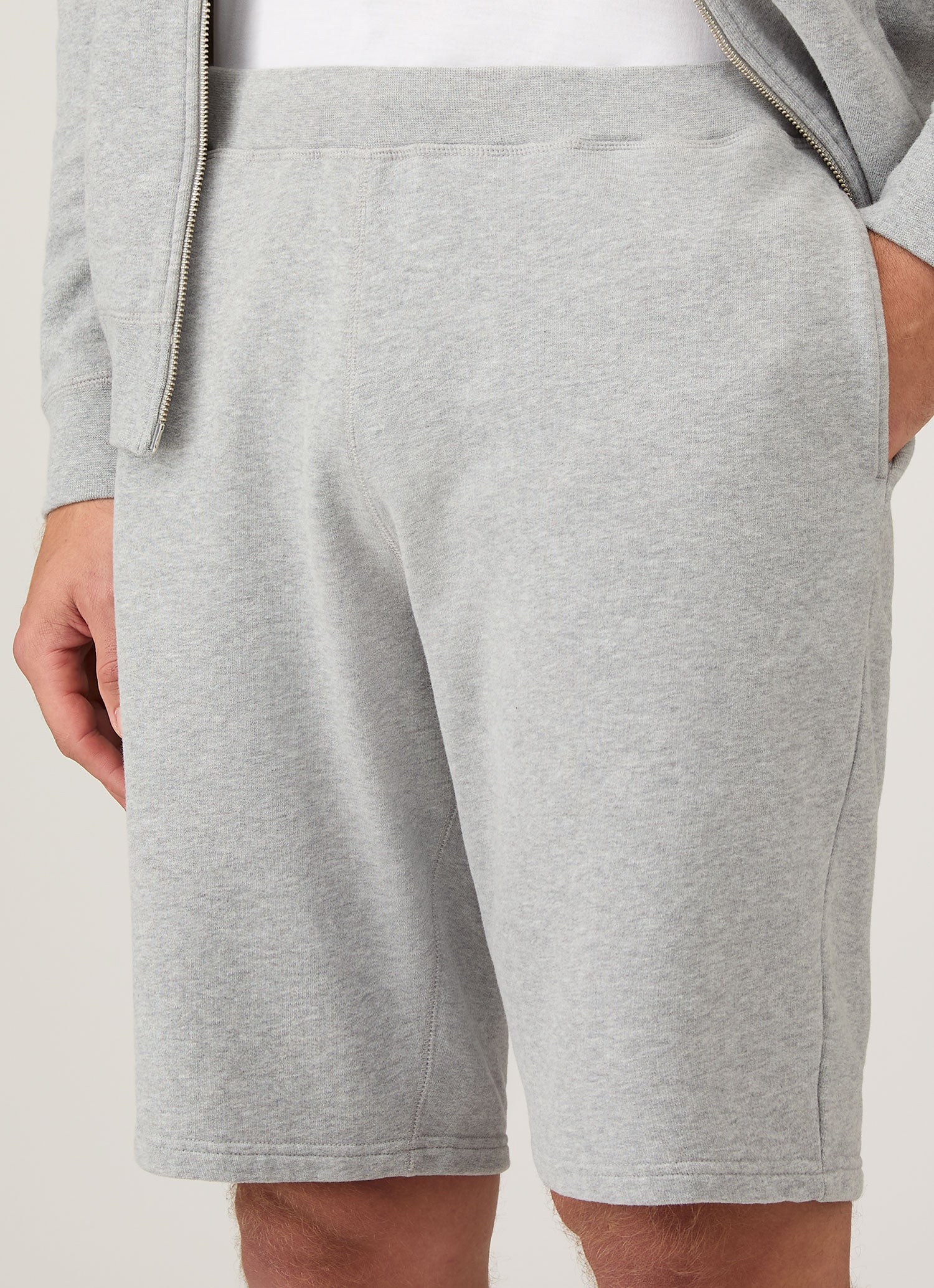 Sunspel loopback sweat shorts in grey front close up