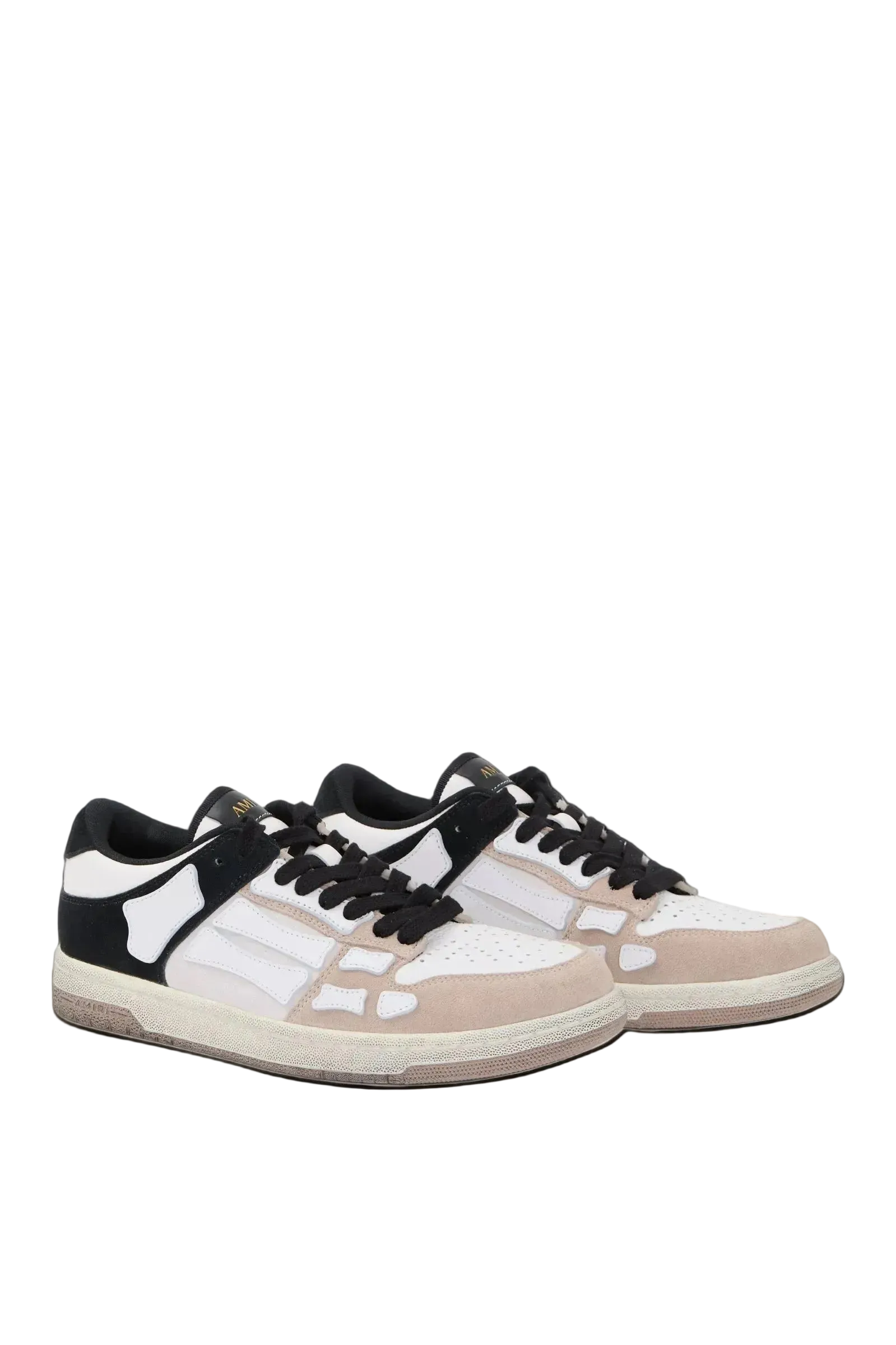 Amiri Black, White and Beige Distressed Skel Top Low Sneakers