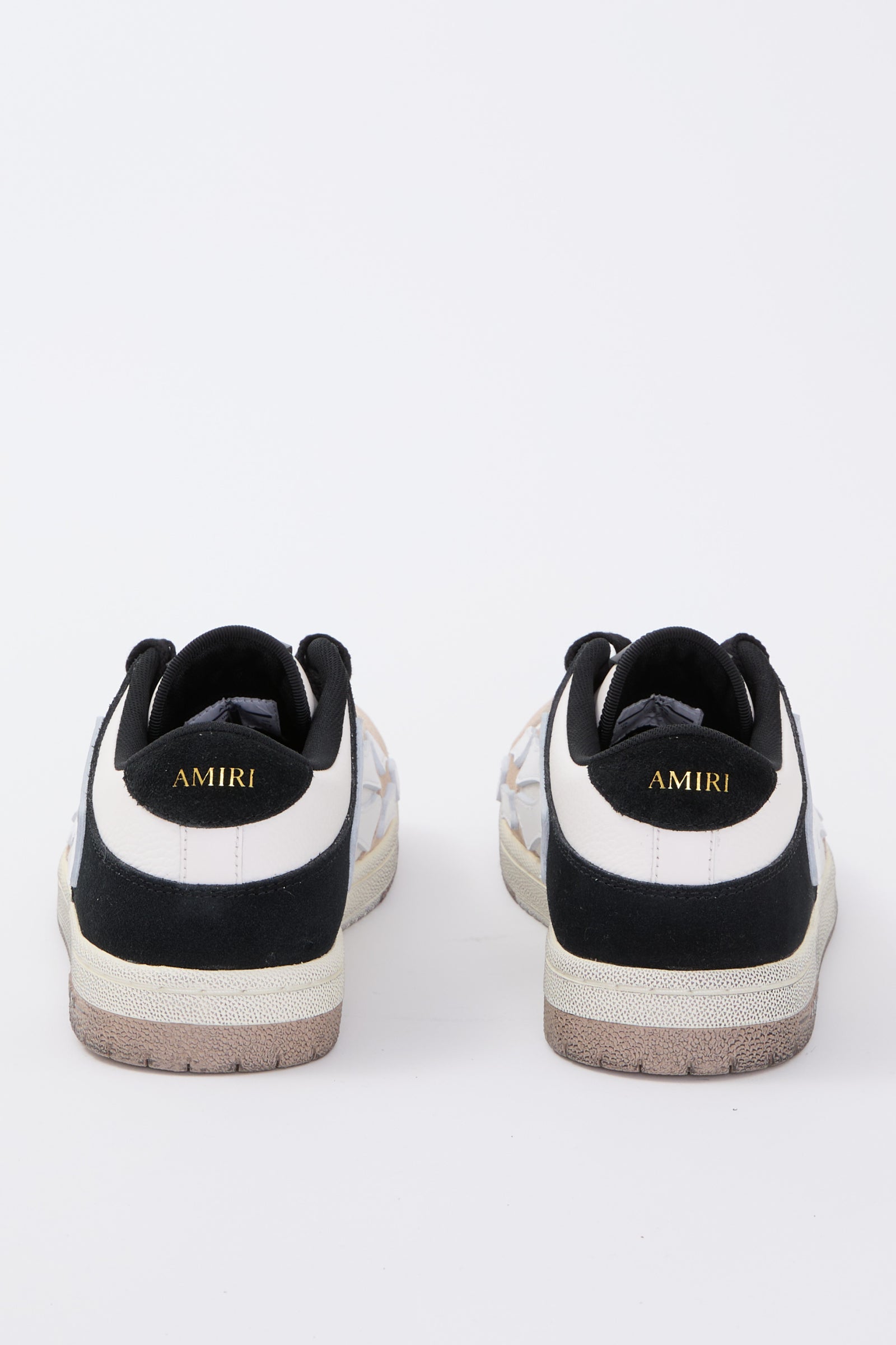 Amiri Black, White and Beige Distressed Skel Top Low Sneakers
