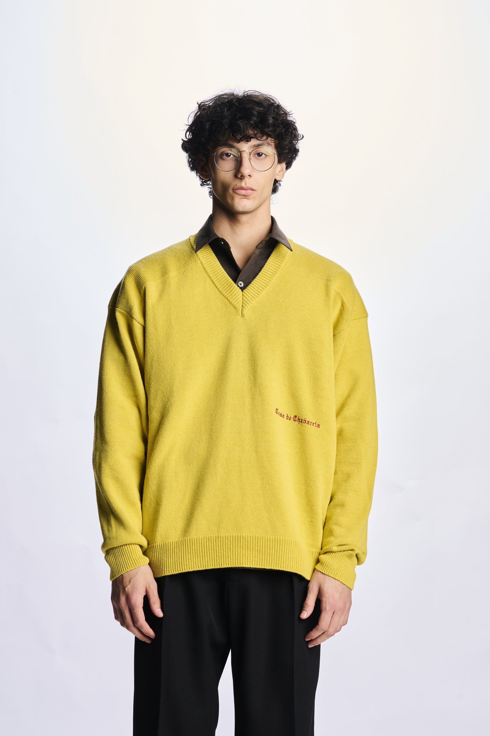 Willy Chavarria Yellow V-Neck Sweater