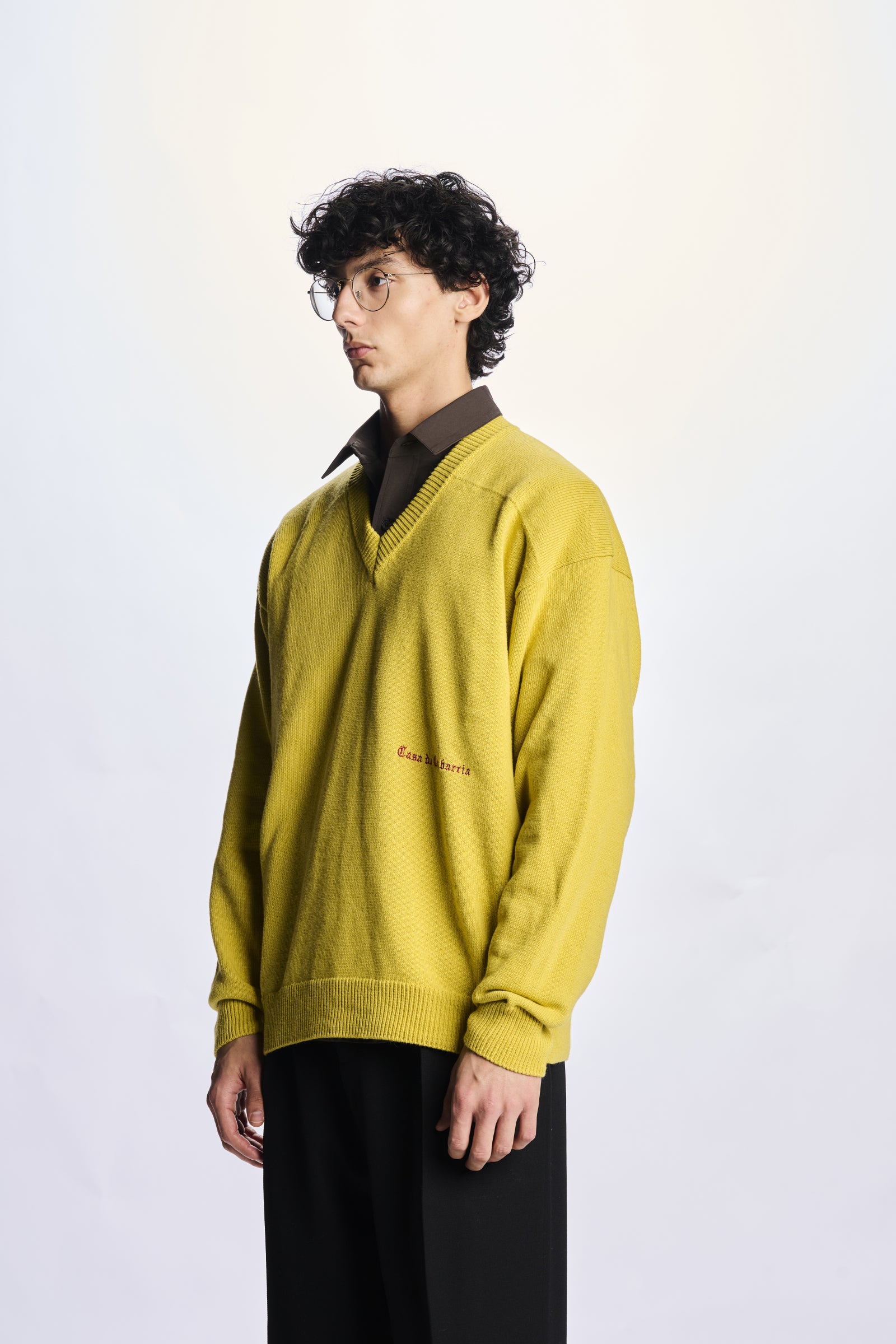 Willy Chavarria Yellow V-Neck Sweater