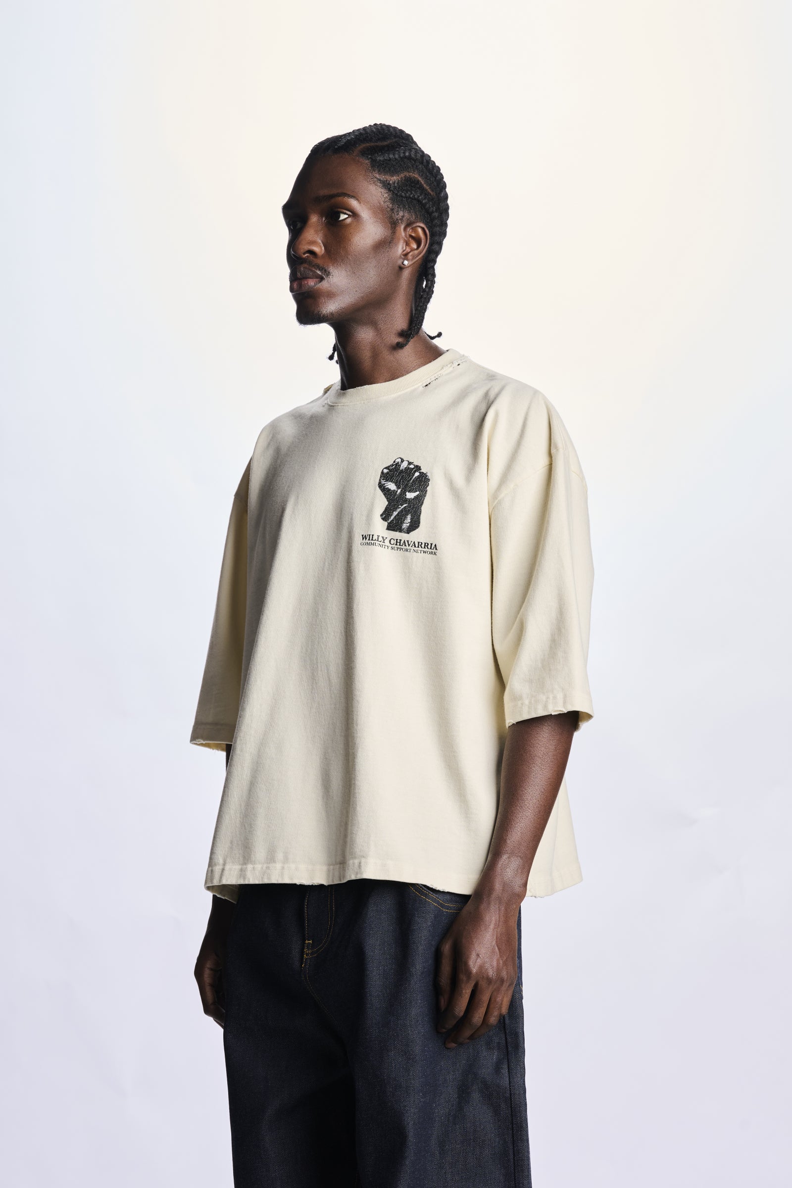 Willy Chavarria Beige Resist,Persist,Exist Buffalo Tee